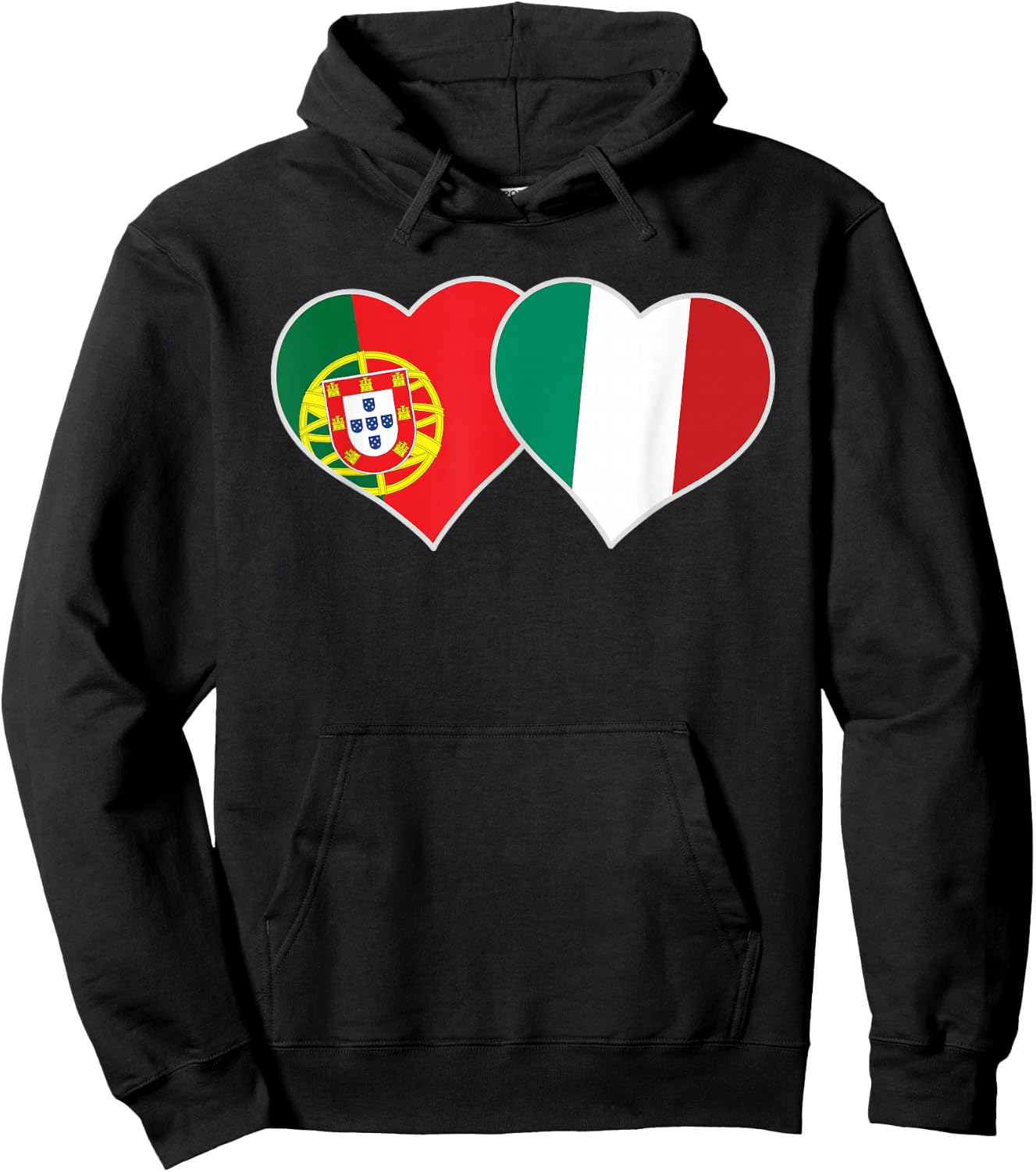 Portuguese Italian Flag Hearts Love Portugal Italy Hoodie - Hoodie | Black