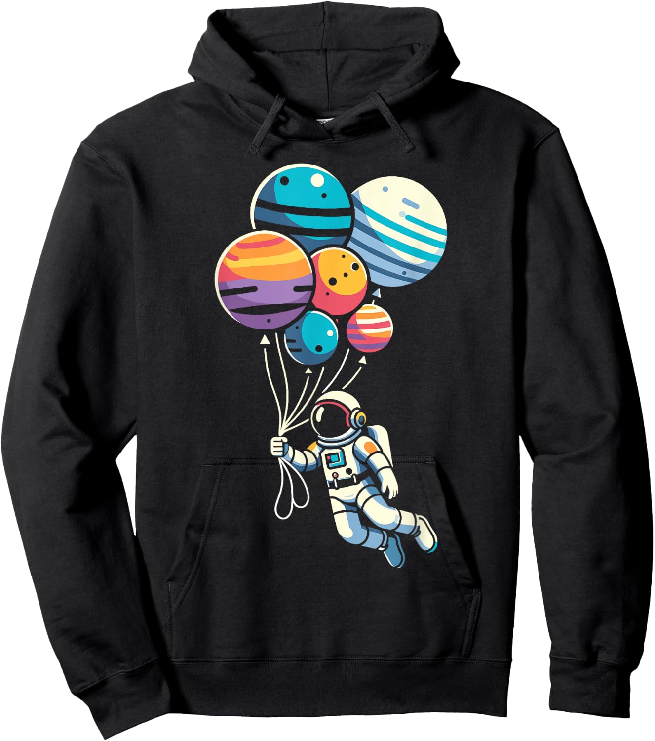 Astronaut Holding Planet Balloons Floating Space Funny Hoodie - Hoodie | Black