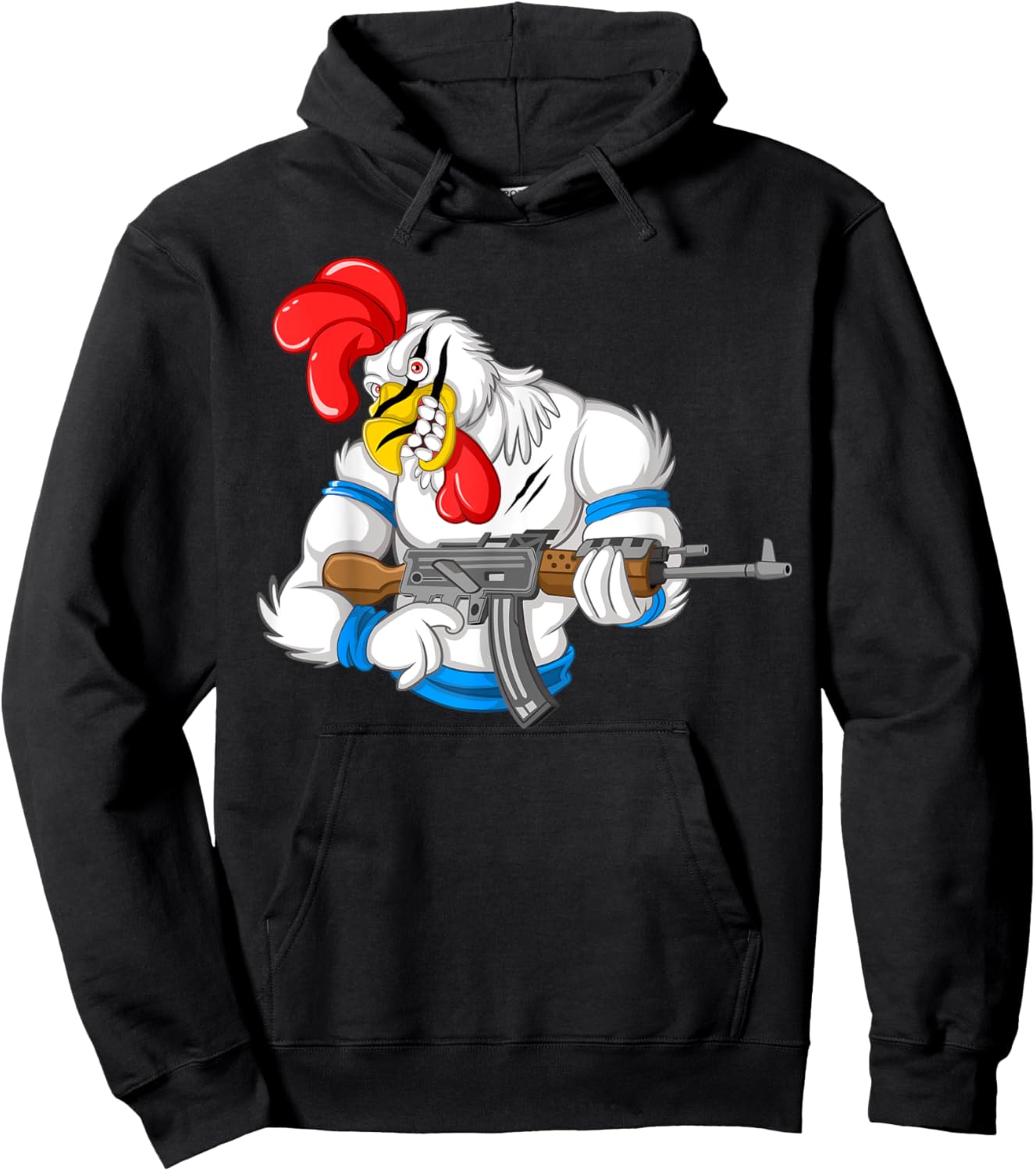 Angry Chicken Cartoon Weapon | Rooster Funny Gun Farmer Gift Hoodie - Hoodie | Black