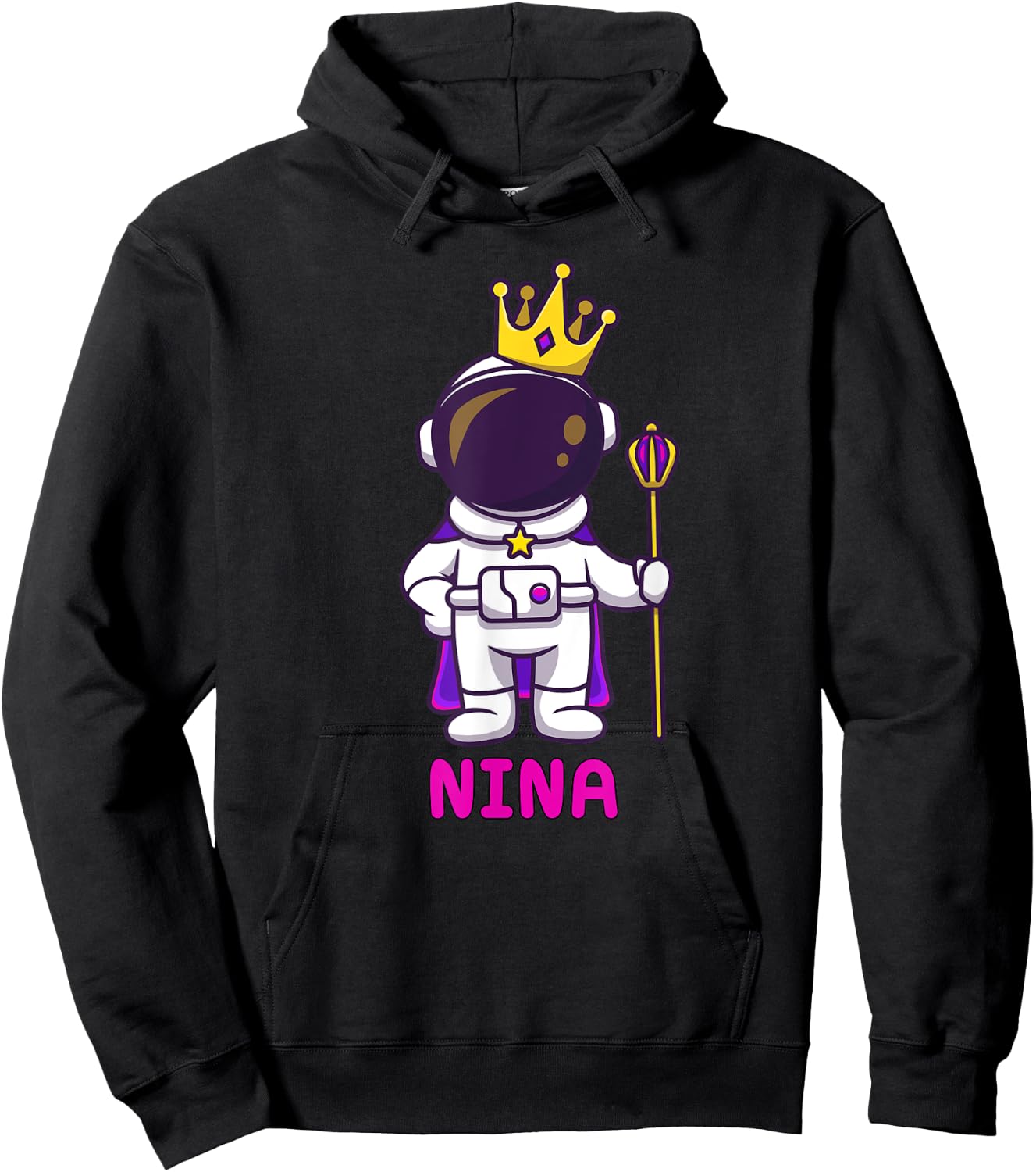 NINA Personalized Name Astronaut Birthday Queen Hoodie - Hoodie | Black