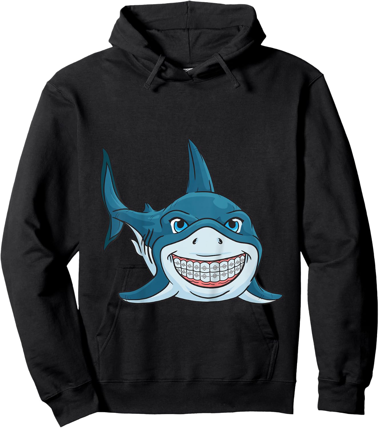 Funny Shark Braces Teeth Boys Girls Hoodie - Hoodie | Black