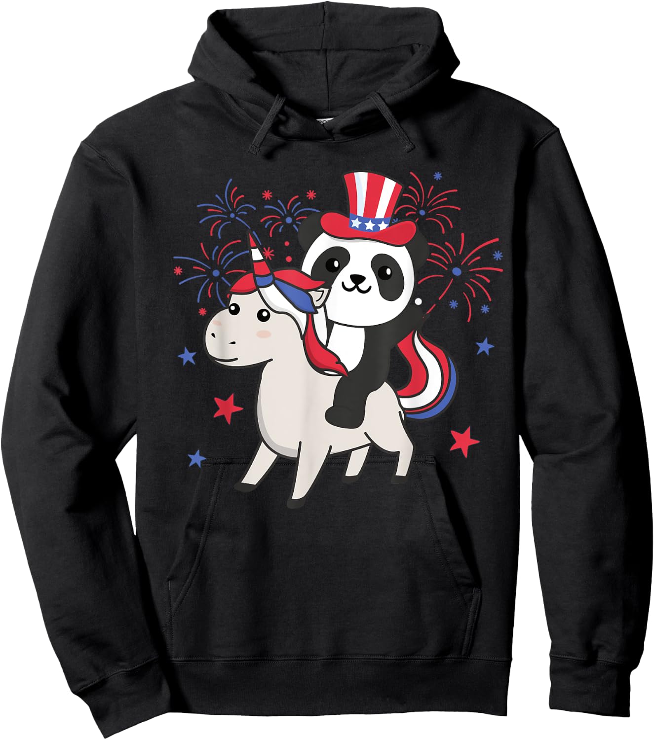Panda With Unicorn For The Fourth Of July Fireworks For Kids Hoodie - Hoodie | Black