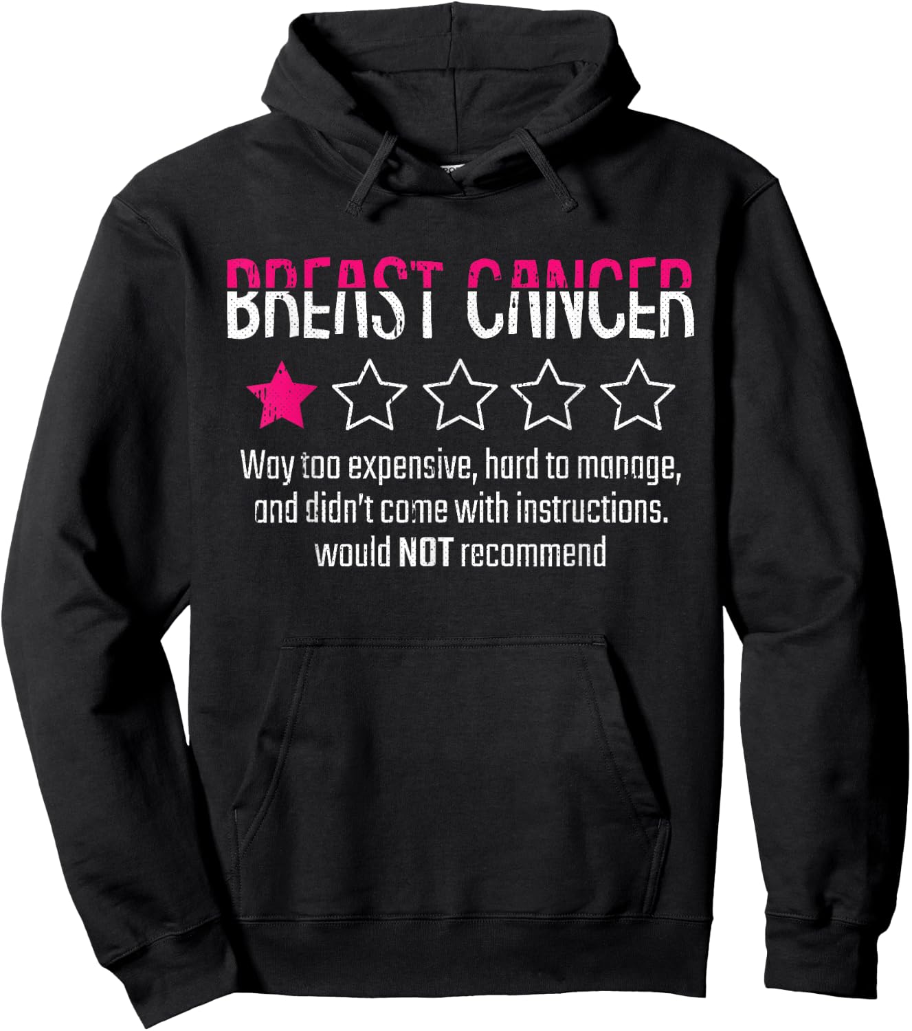 1 Star Rating Breast Cancer Awareness Funny Fighter Hoodie - Hoodie | Black