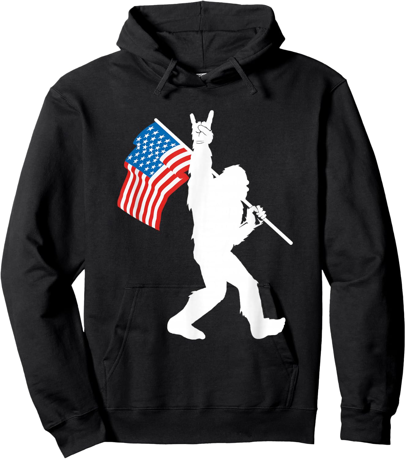 Funny Bigfoot Rock and Roll USA Flag for Sasquatch Believers Small Hoodie - Hoodie | Black