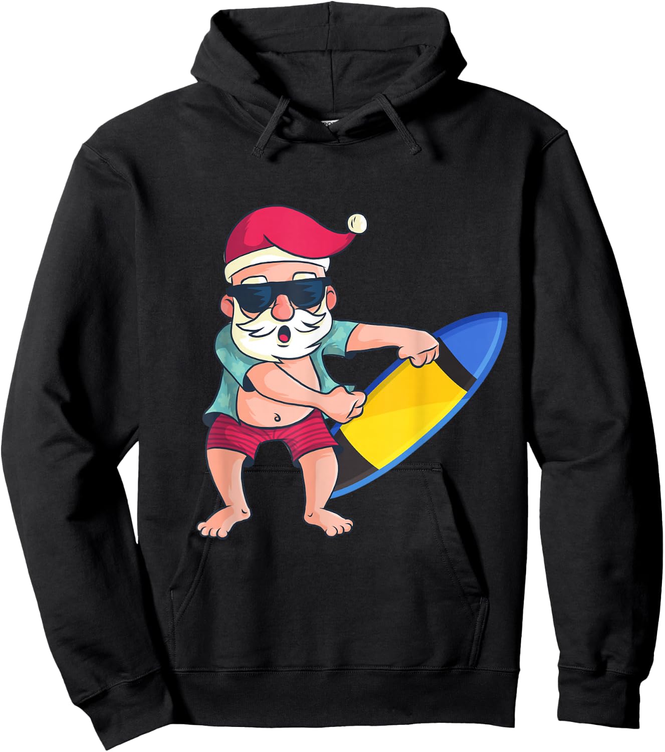 Santa Surfboard Christmas In July Xmas Tropical Surfing Hoodie - Hoodie | Black