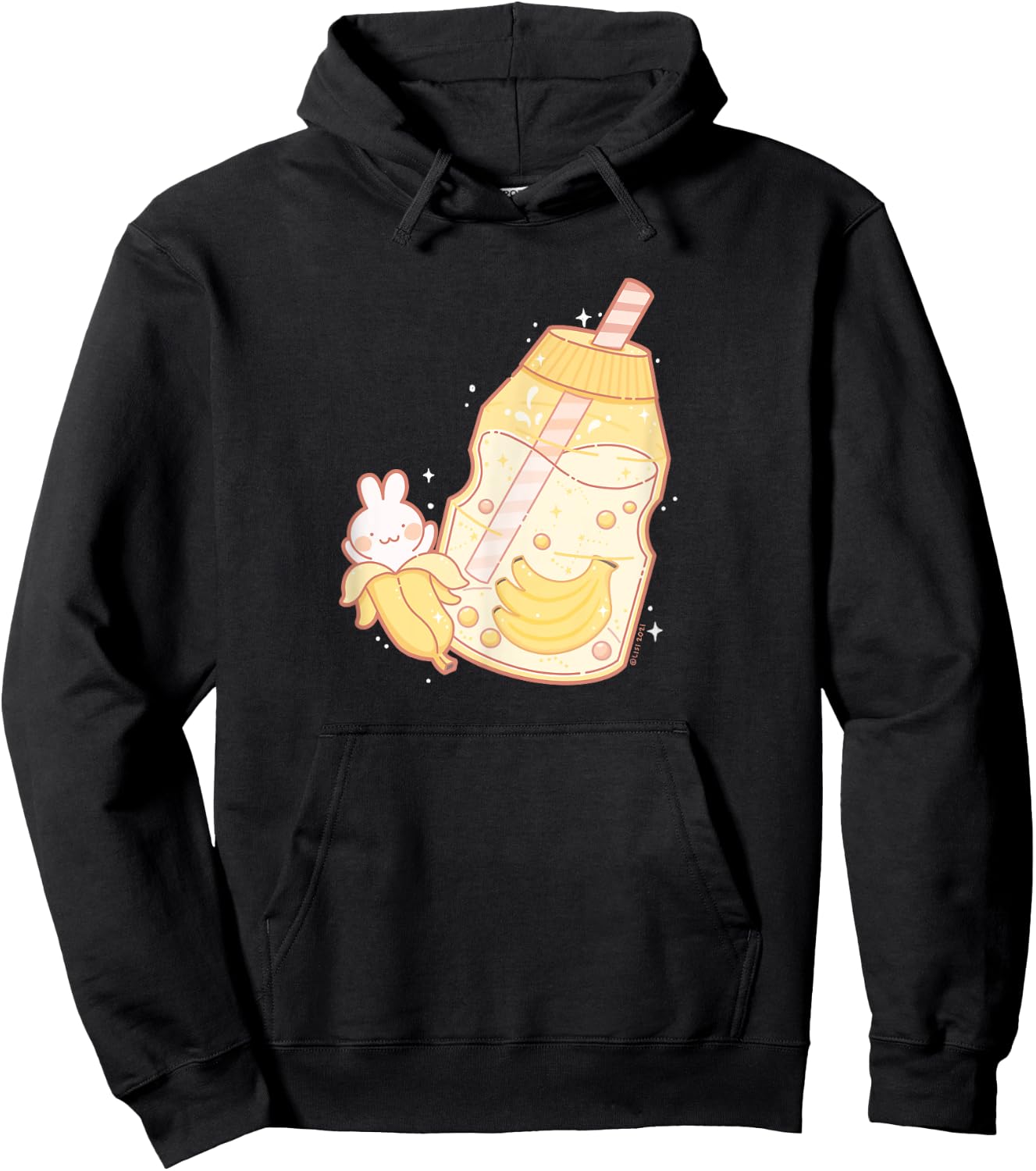 Banana Milk Drink Cute Bunny Kawaii Aesthetic Hoodie - Hoodie | Black