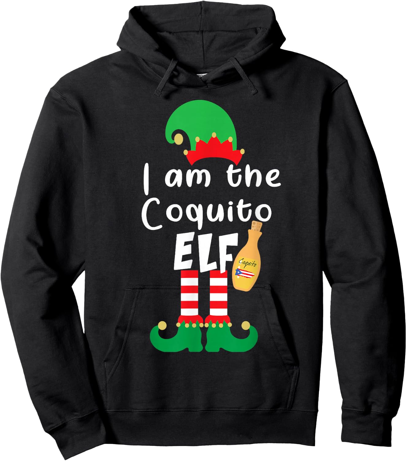 Coquito ELF Funny Puerto Rico Matching Christmas Bilingual Hoodie - Hoodie | Black