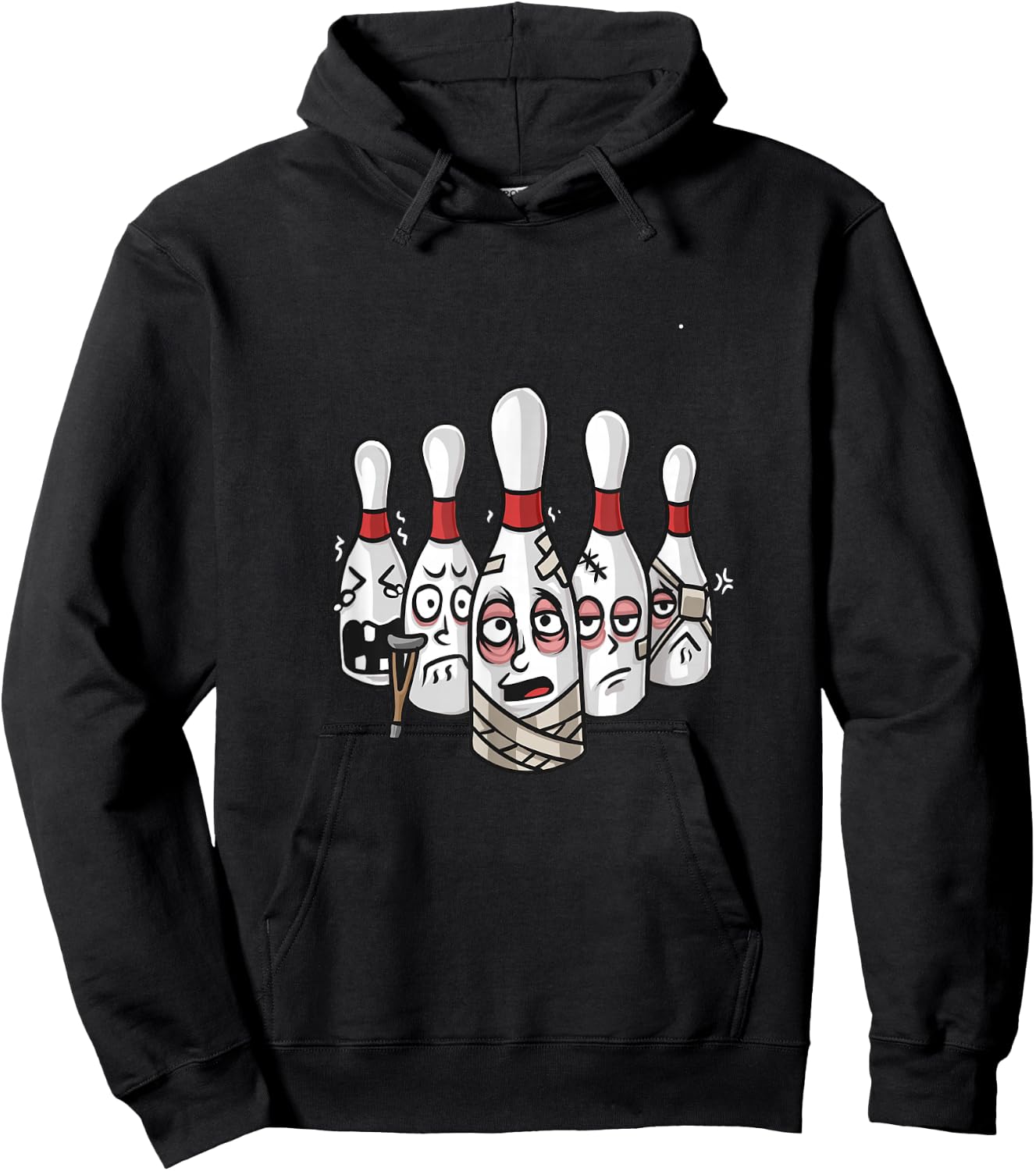 Funny Bowling Pins with Crutches and Bandages Bowling Hoodie - Hoodie | Black