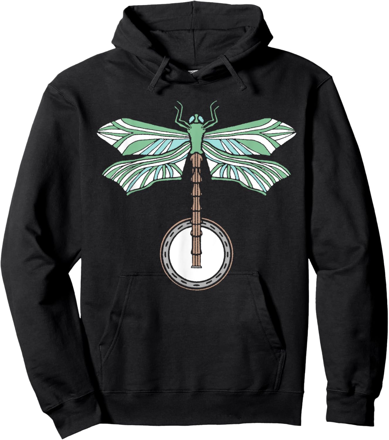 Banjo Dragonfly Artistic Illustration Vintage Retro Graphic Hoodie - Hoodie | Black