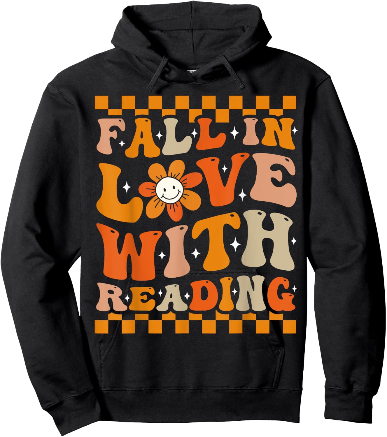 Fall In Love With Reading Books Groovy Thanksgiving Teacher Hoodie - Hoodie | Black