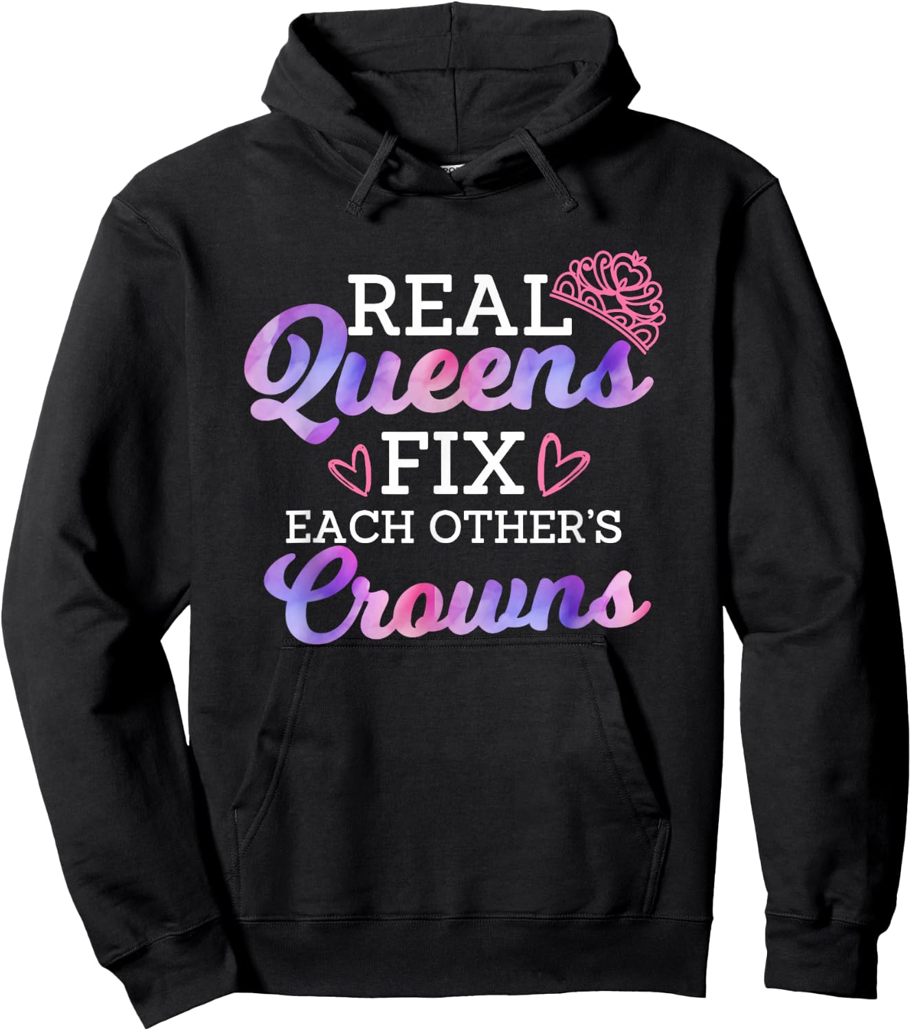 Real Queen Fix Each Other's Crown Women Empowerment Quote Hoodie - Hoodie | Black
