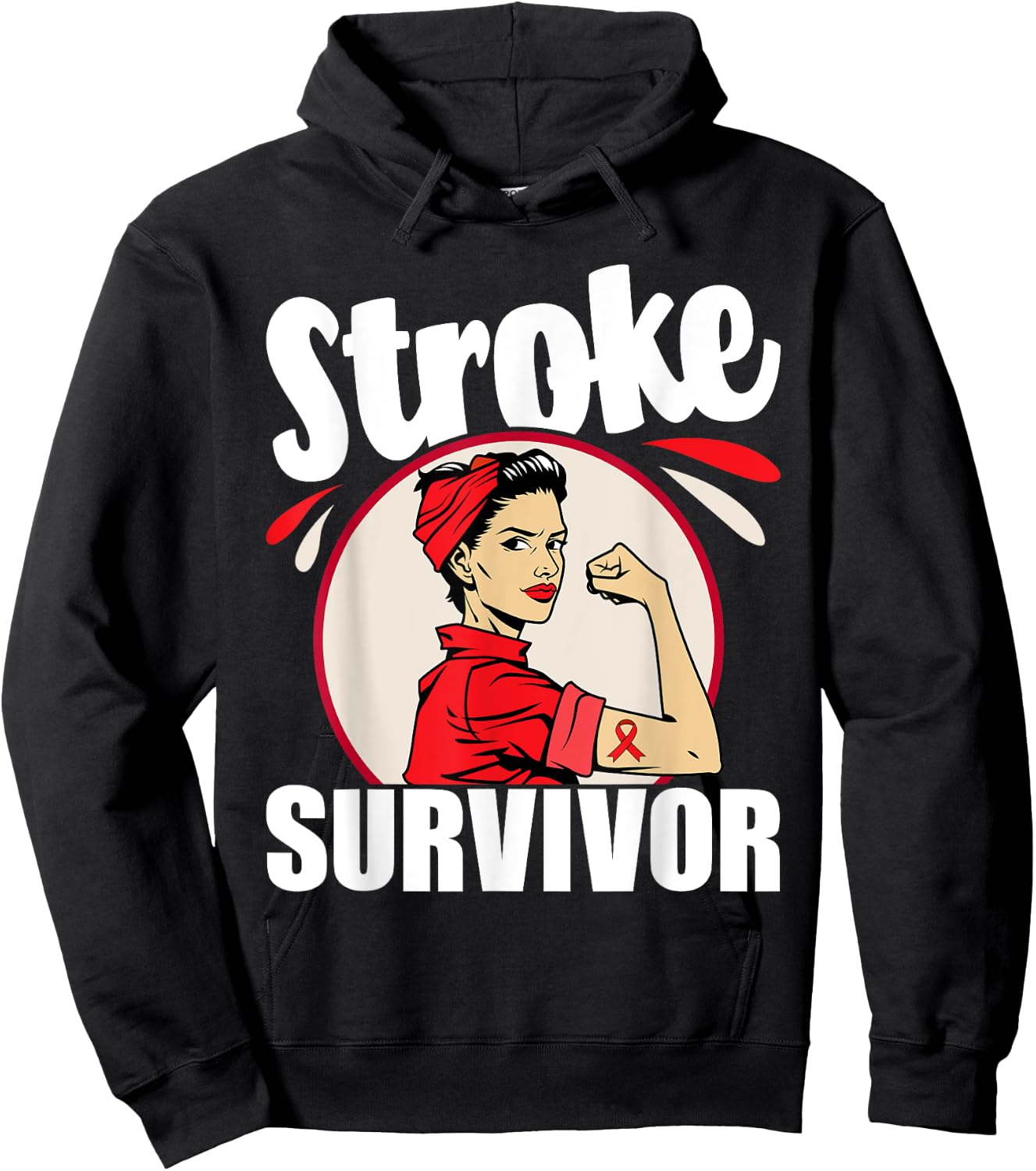 Stroke Survivor - Stroke Awareness Red Ribbon Brain Attack Hoodie - Hoodie | Black