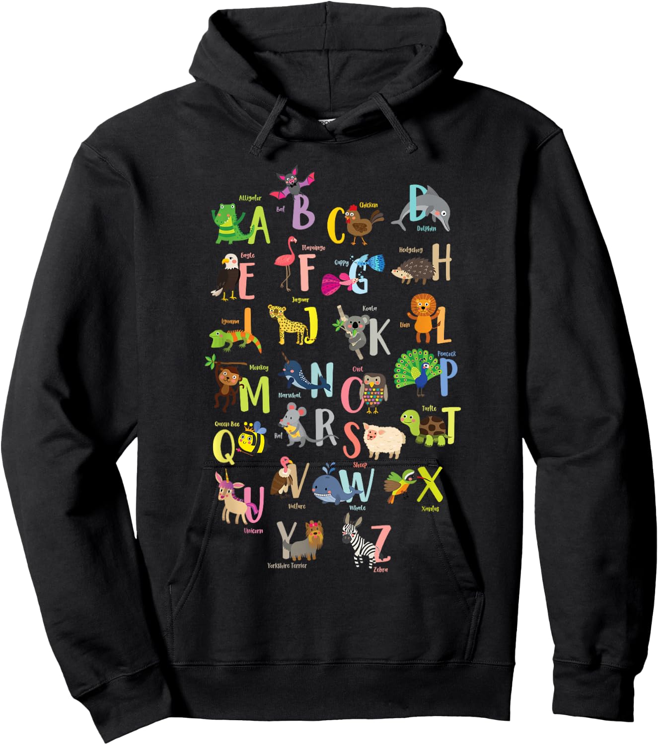 Alphabet Animals Cute ABCs Learning Study Learn Letters Hoodie - Hoodie | Black