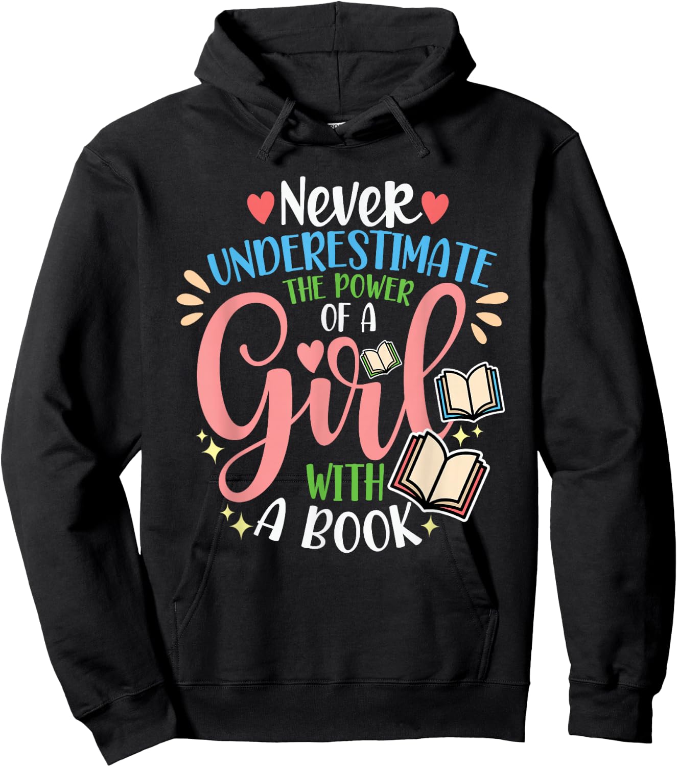 Book Reader Reading Literature Bookworm Gift Never Underestimate The Power Of A Girl With A Book Women's Black Short Sleeve Cotton 60% Polyester 40% Classic Fit Small Hoodie - Hoodie | Black