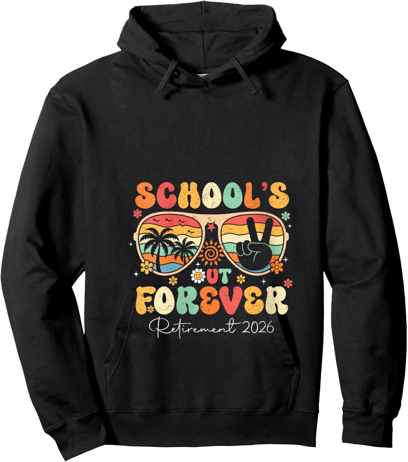 Women's School's Out Forever Retirement 2026 Retired Teacher Summer V-Neck Hoodie - Hoodie | Black