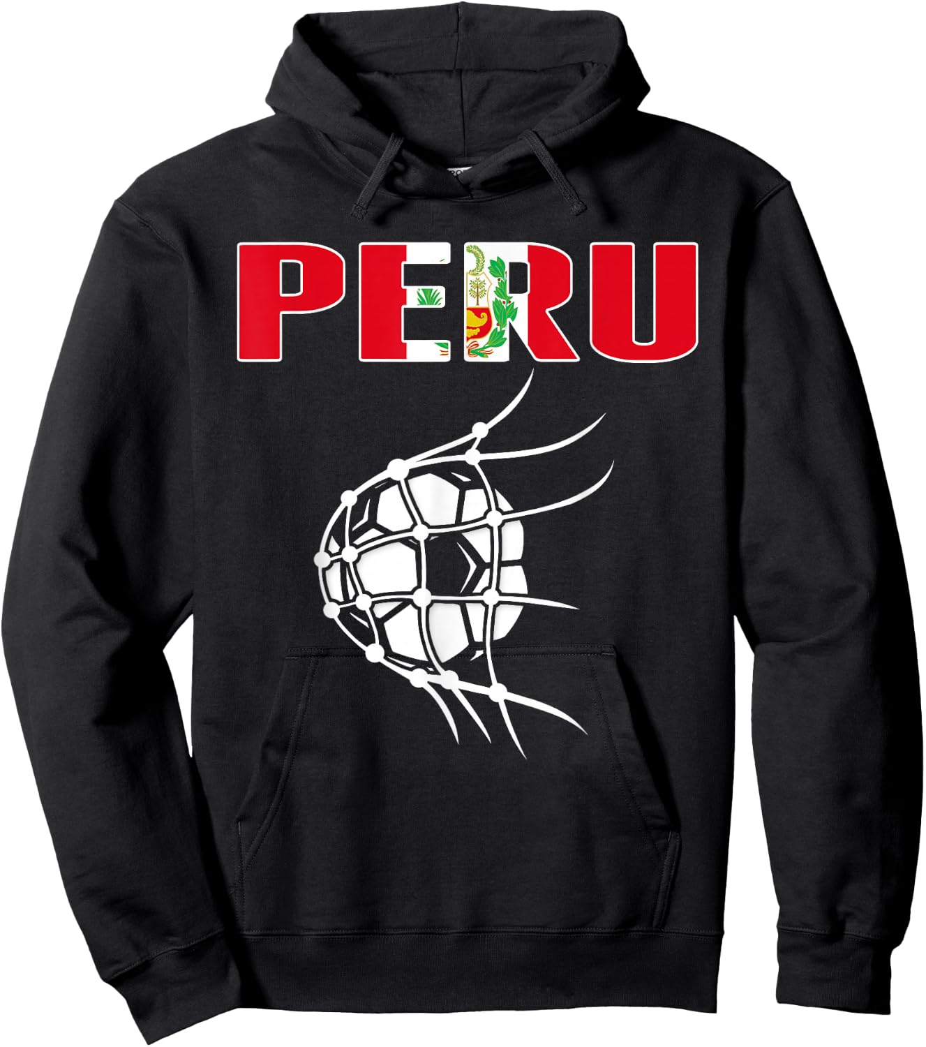 Peru Soccer Fans Jersey - Peruvian Flag Football Ball in Net Hoodie - Hoodie | Black