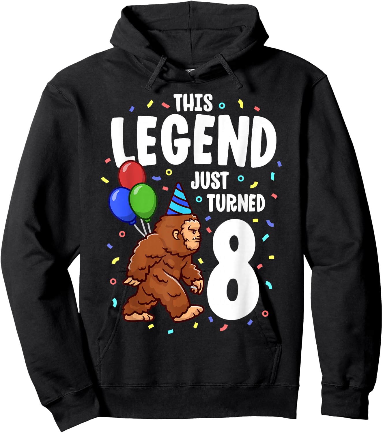 Bigfoot Birthday Party 8 Years Old Sasquatch Theme Boys Hoodie - Hoodie | Black