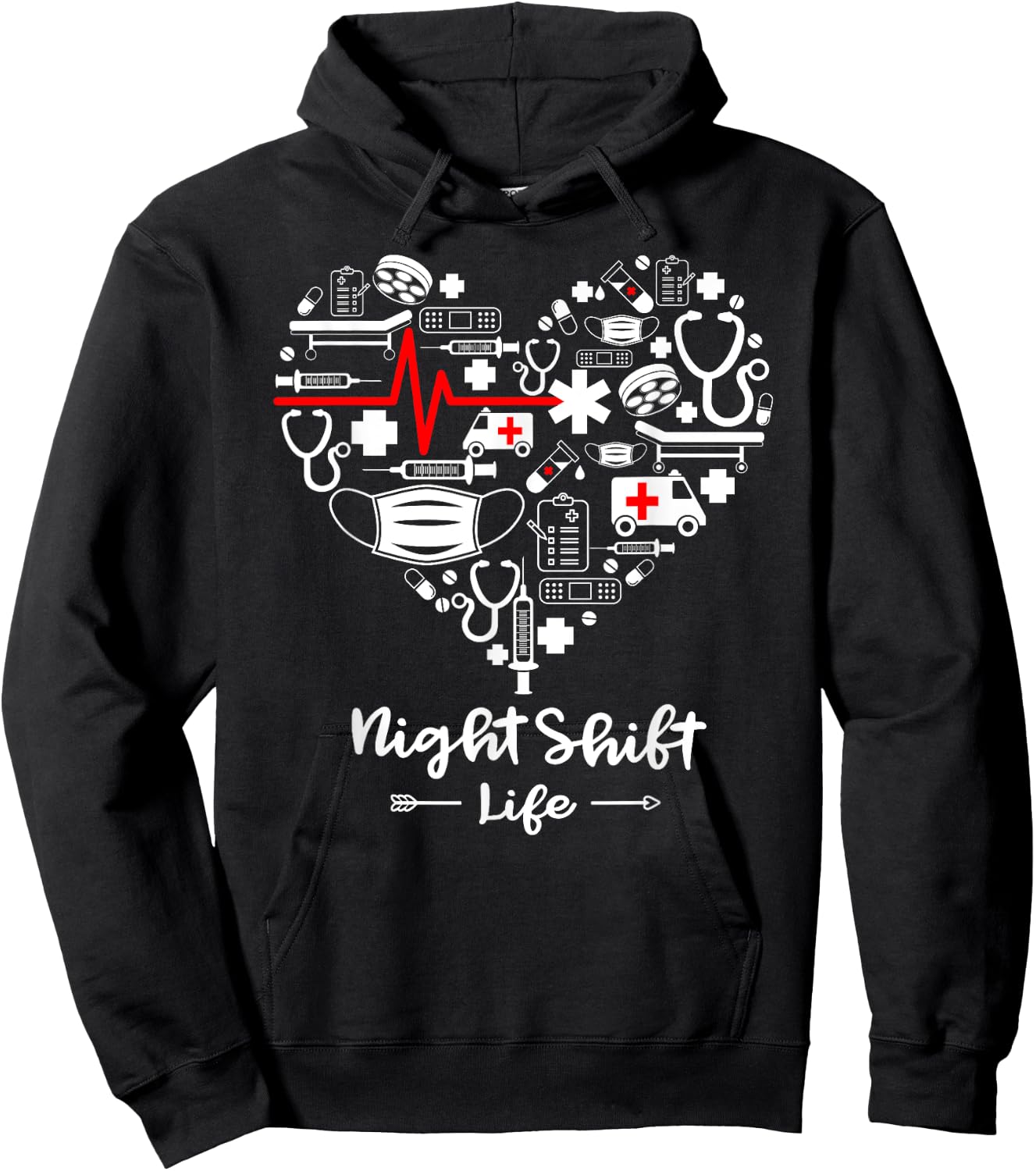 Night Shift Life Heart Funny Night Shift Nurse Hoodie - Hoodie | Black
