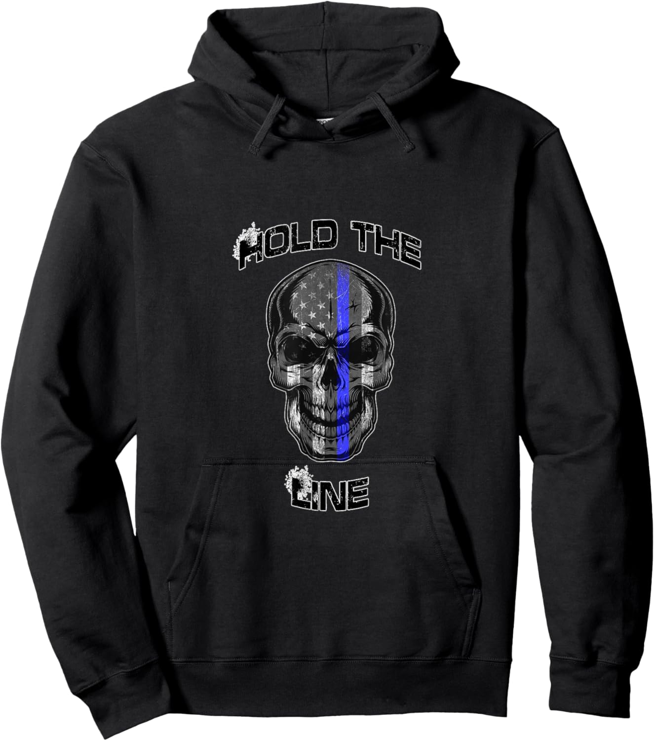 Hold the Line Thin Blue Line Skull Hoodie - Hoodie | Black