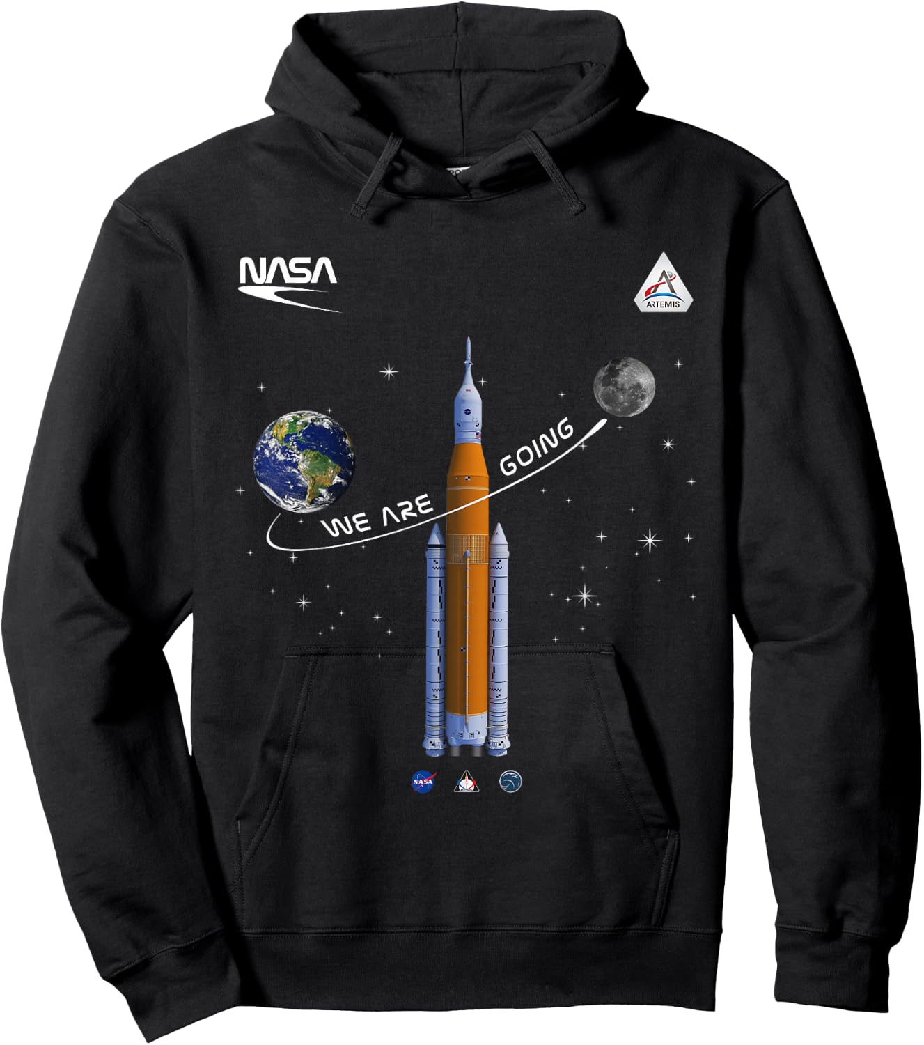 NASA Artemis we are Going Moon SLS Worm Insignia Small Hoodie - Hoodie | Black