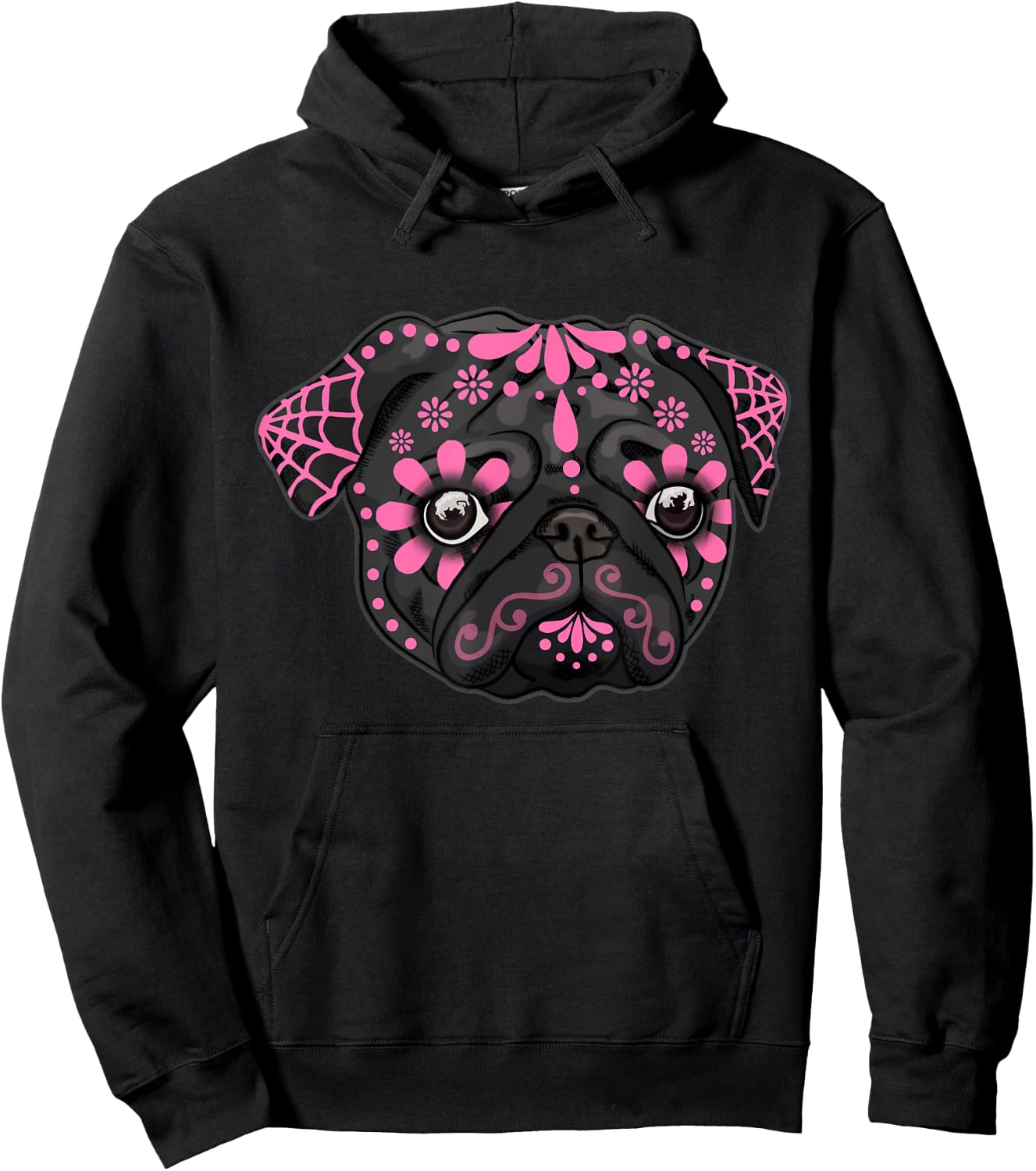 Black Pug Dogs Day of the Dead Sugar Skull Dog Halloween Women Hoodie - Hoodie | Black