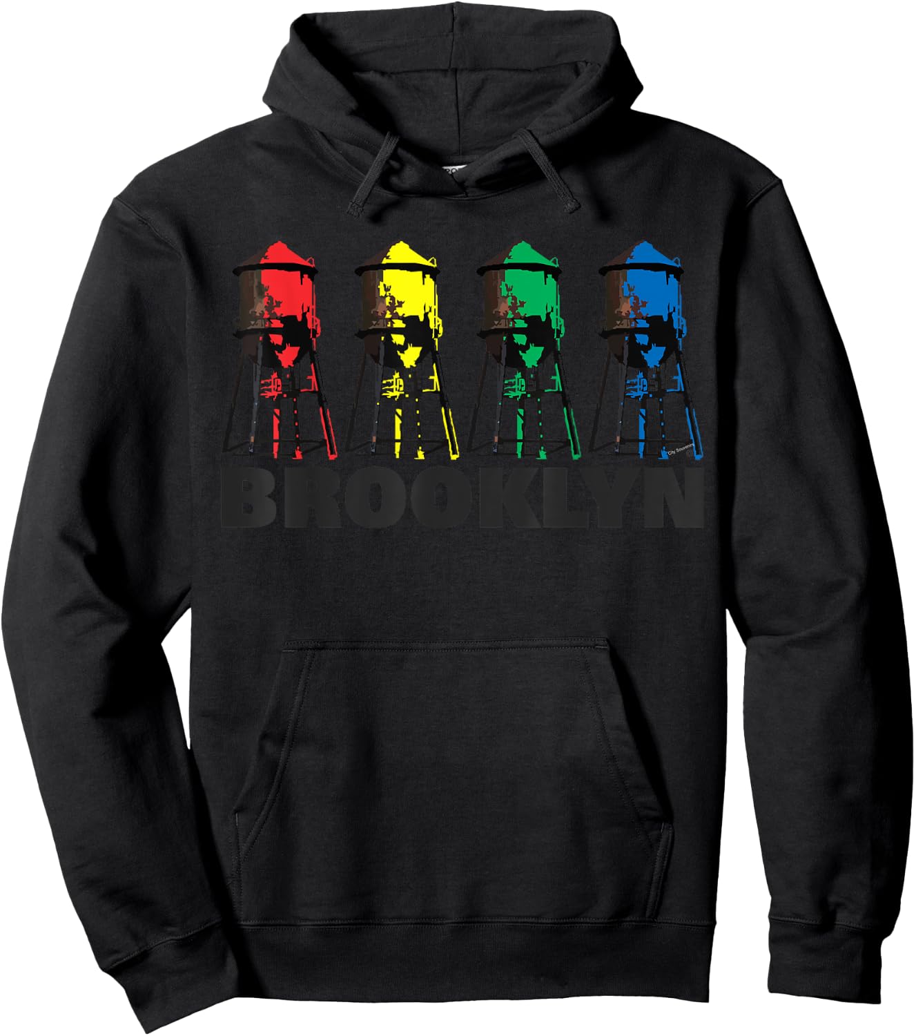 City-Souvenirs Brooklyn Water Tower , Men's -Adults Grey , Small, Classic Fit, , Short Sleeve Hoodie - Hoodie | Black