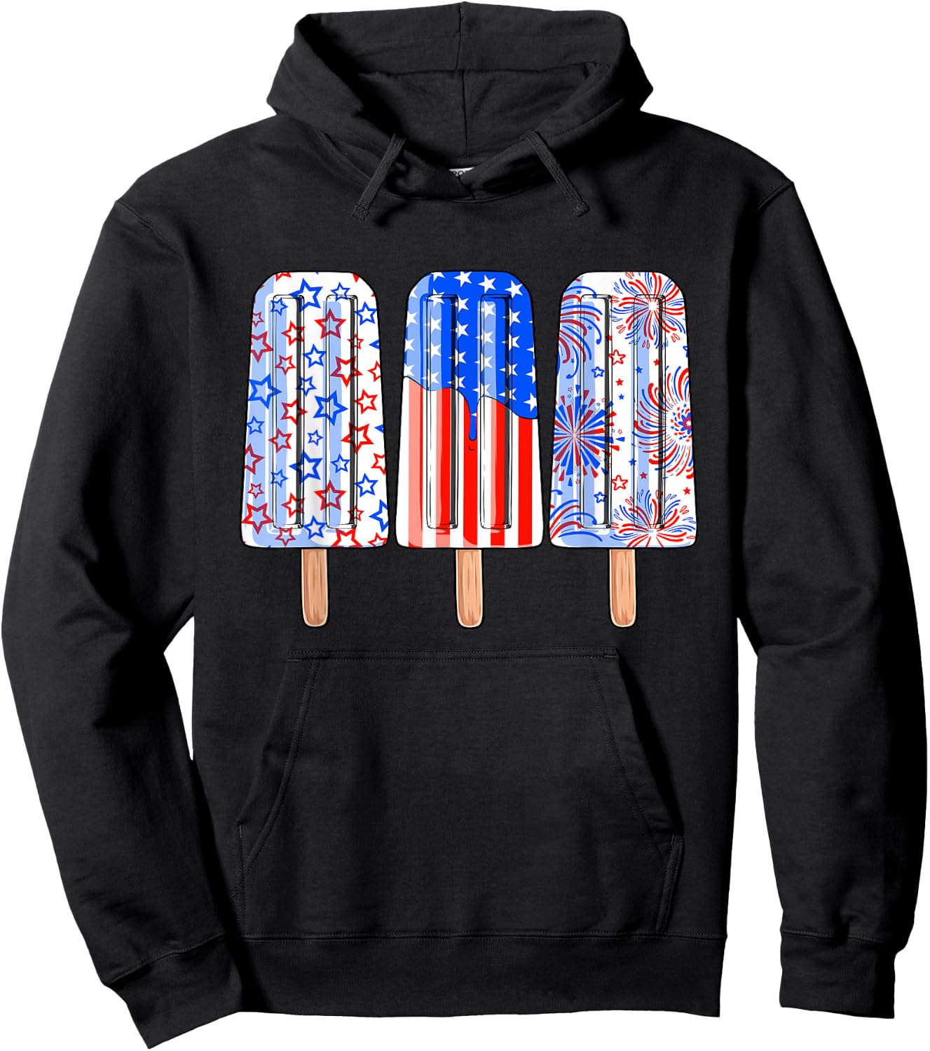 4th Of July Popsicle Red White Blue American Flag Patriotic Hoodie - Hoodie | Black