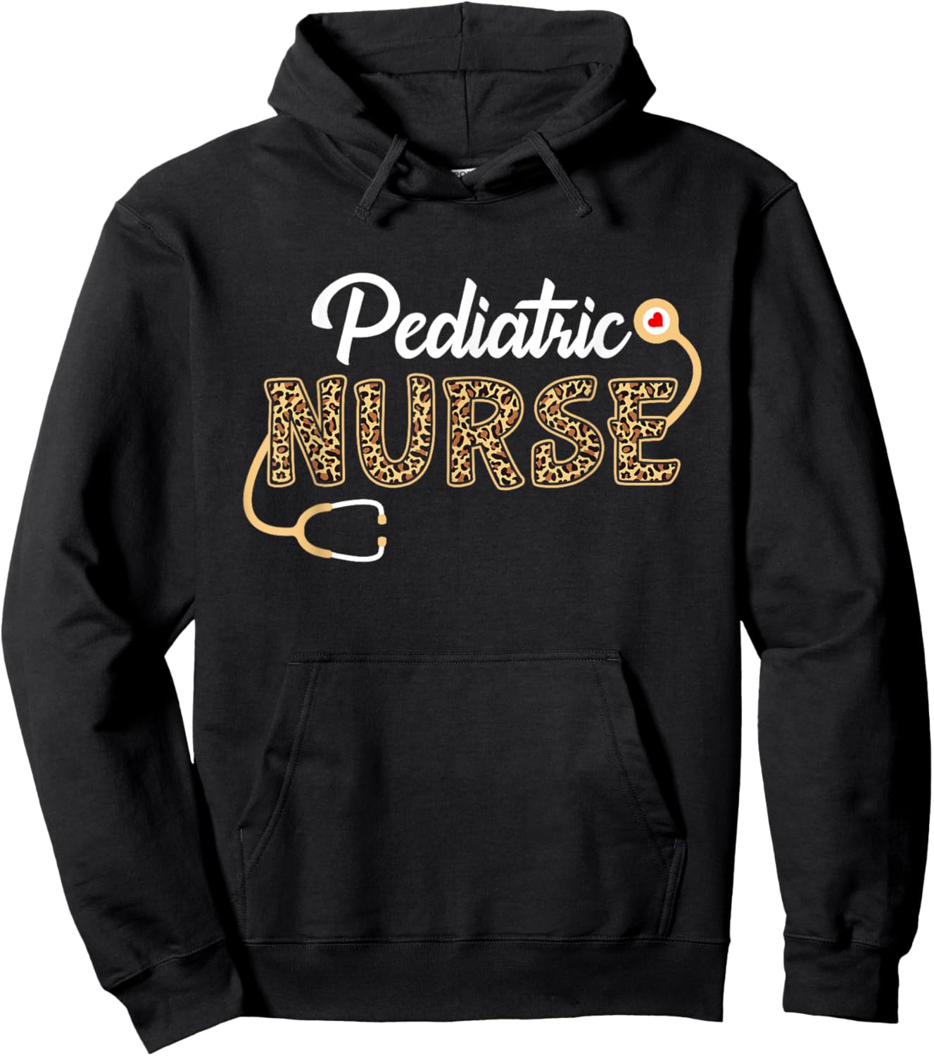 Pediatric Nurse Leopard Print Stethoscope Heart Nursing Hoodie - Hoodie | Black