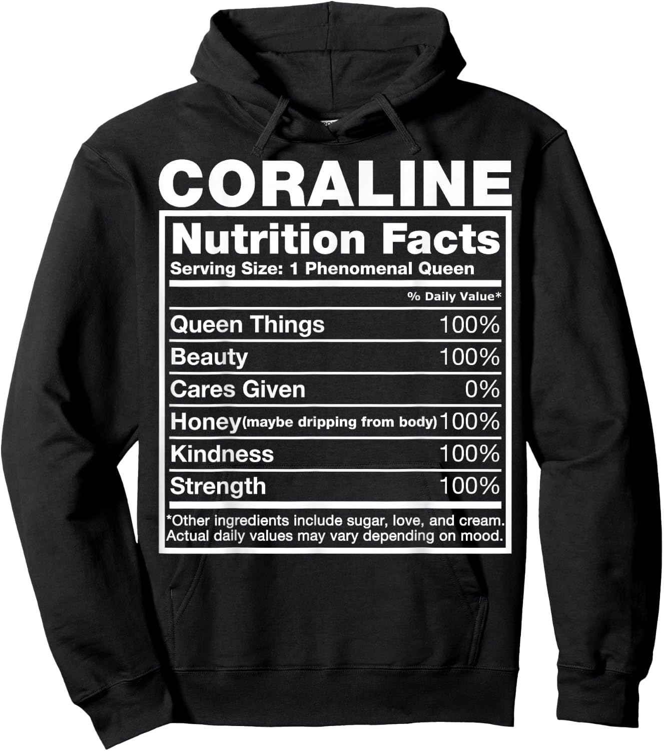 Coraline Nutrition Facts Coraline Name Birthday Shirt Hoodie - Hoodie | Black