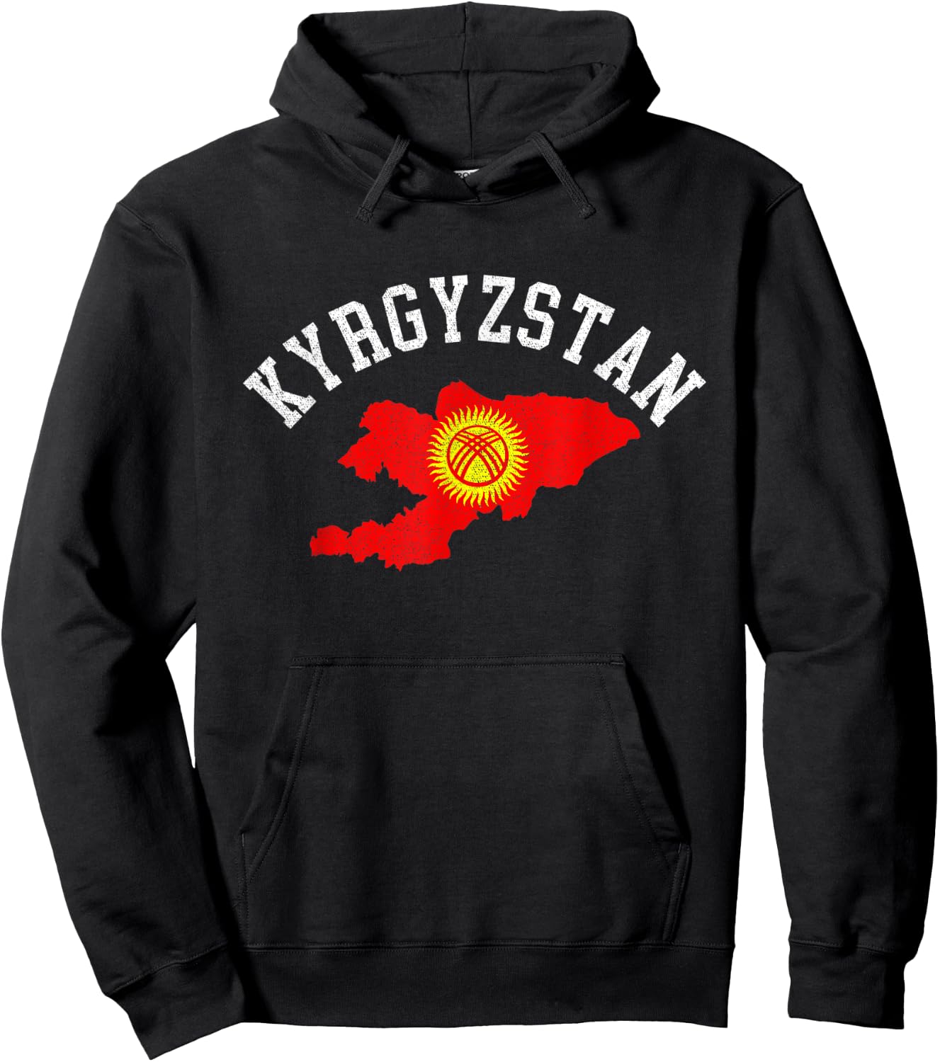 Patriotic Men Women Kyrgyzstan Flag Map Distressed Hoodie - Hoodie | Black