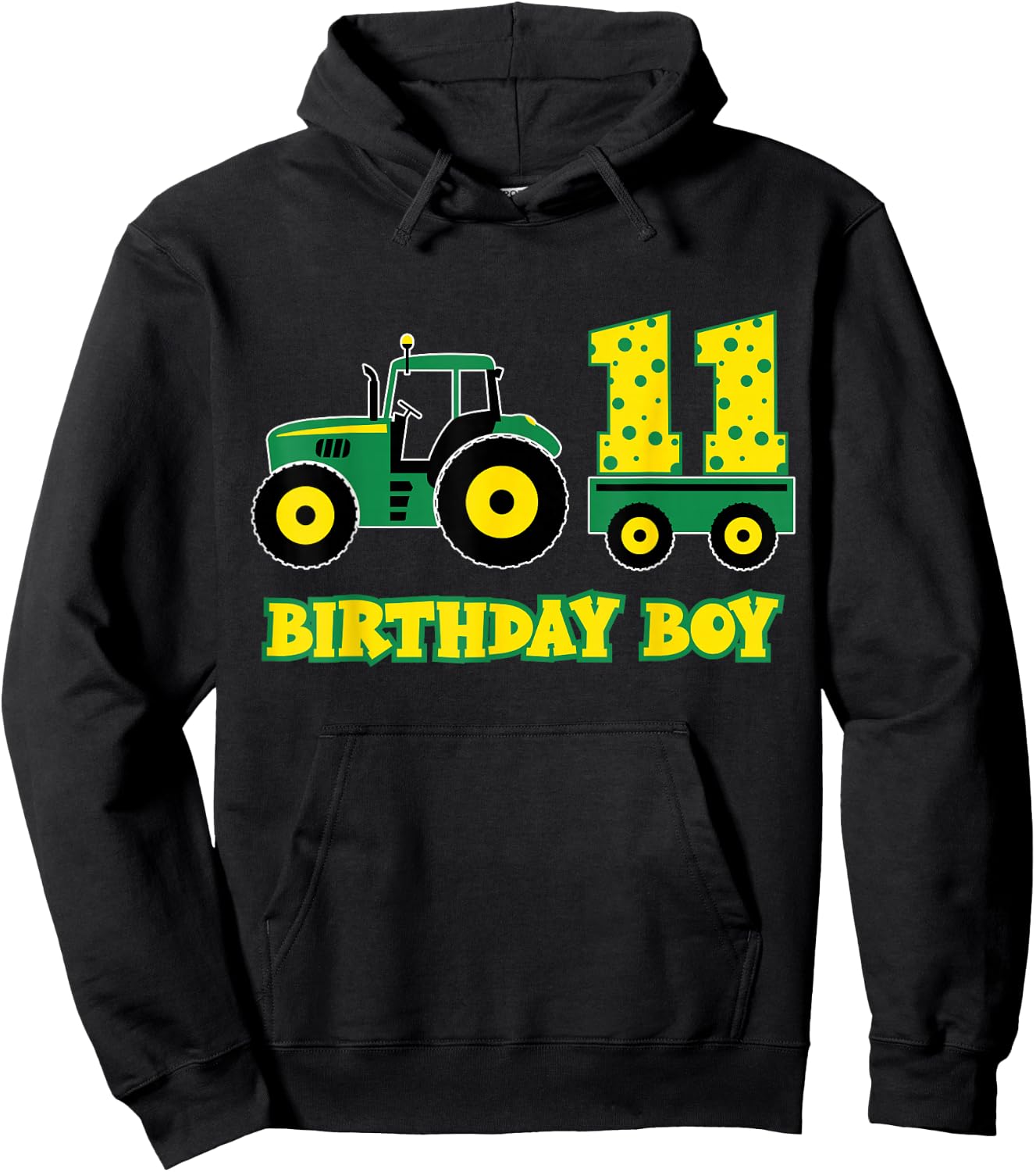 Tractor Truck 11th Birthday Boy Funny 11 Years Old Farm Boys Hoodie - Hoodie | Black