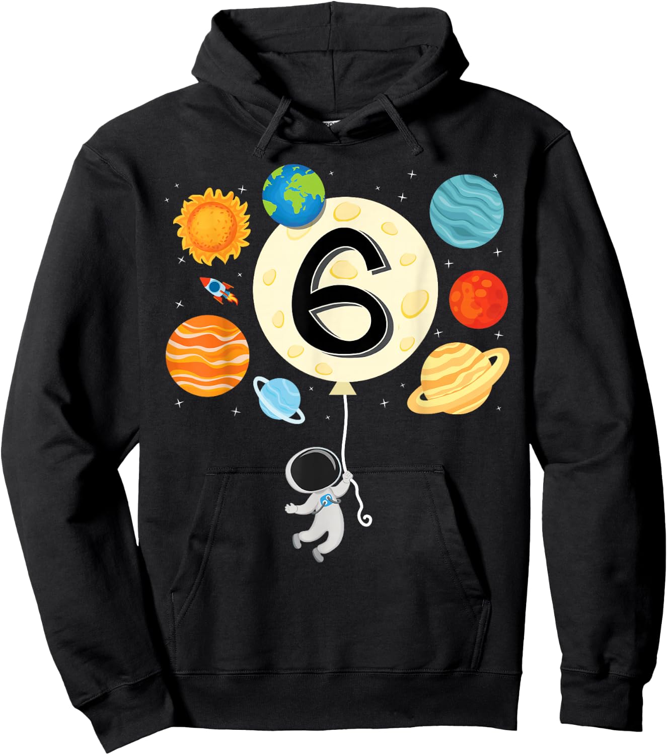 Astronaut Balloon Planets 6th Birthday Space theme science Hoodie - Hoodie | Black