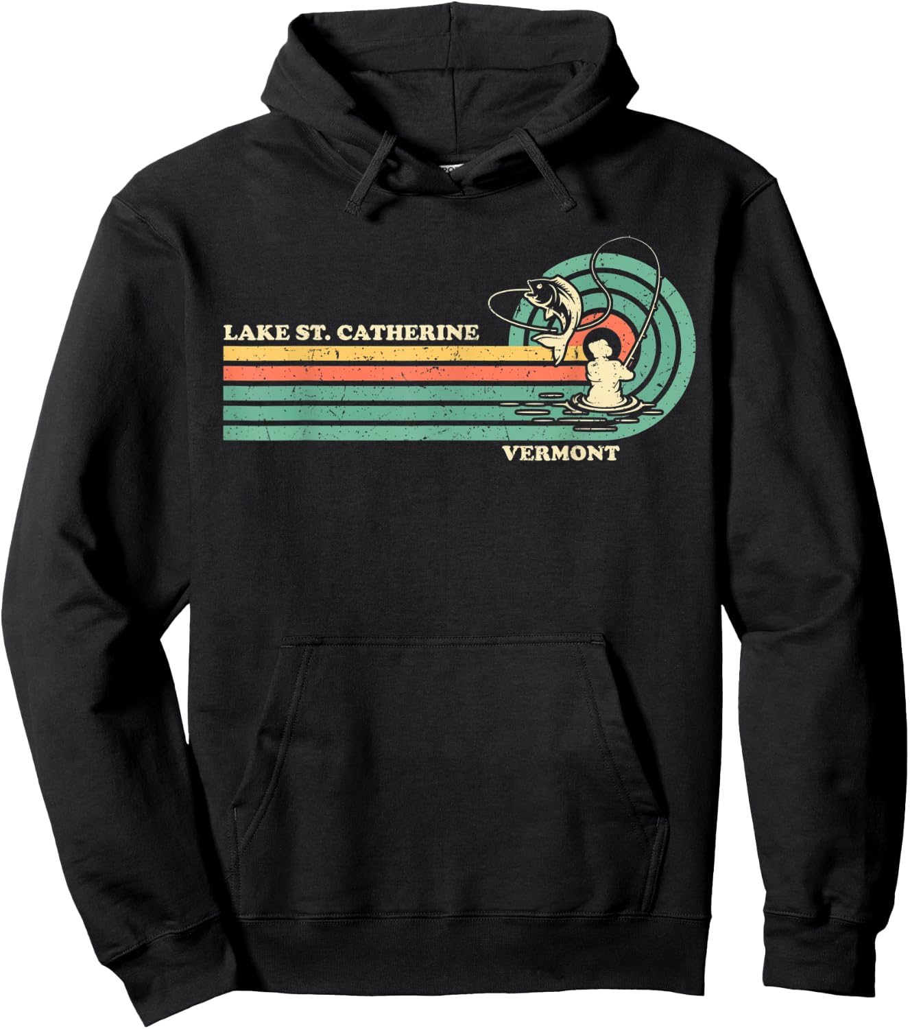 Vintage Retro Summer Fishing Vermont St. Catherine Lake Men Women Kids Hoodie - Hoodie | Black