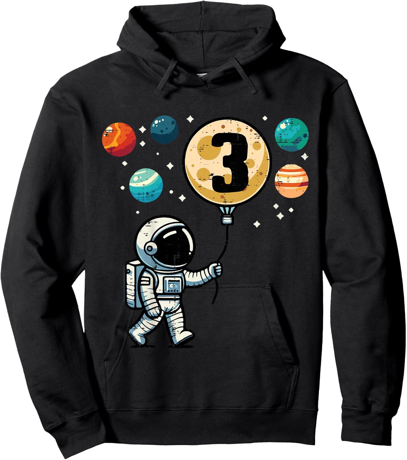 Kids 3rd Birthday Astronaut Planets 3 Year Old Bday Boys Kids Hoodie - Hoodie | Black