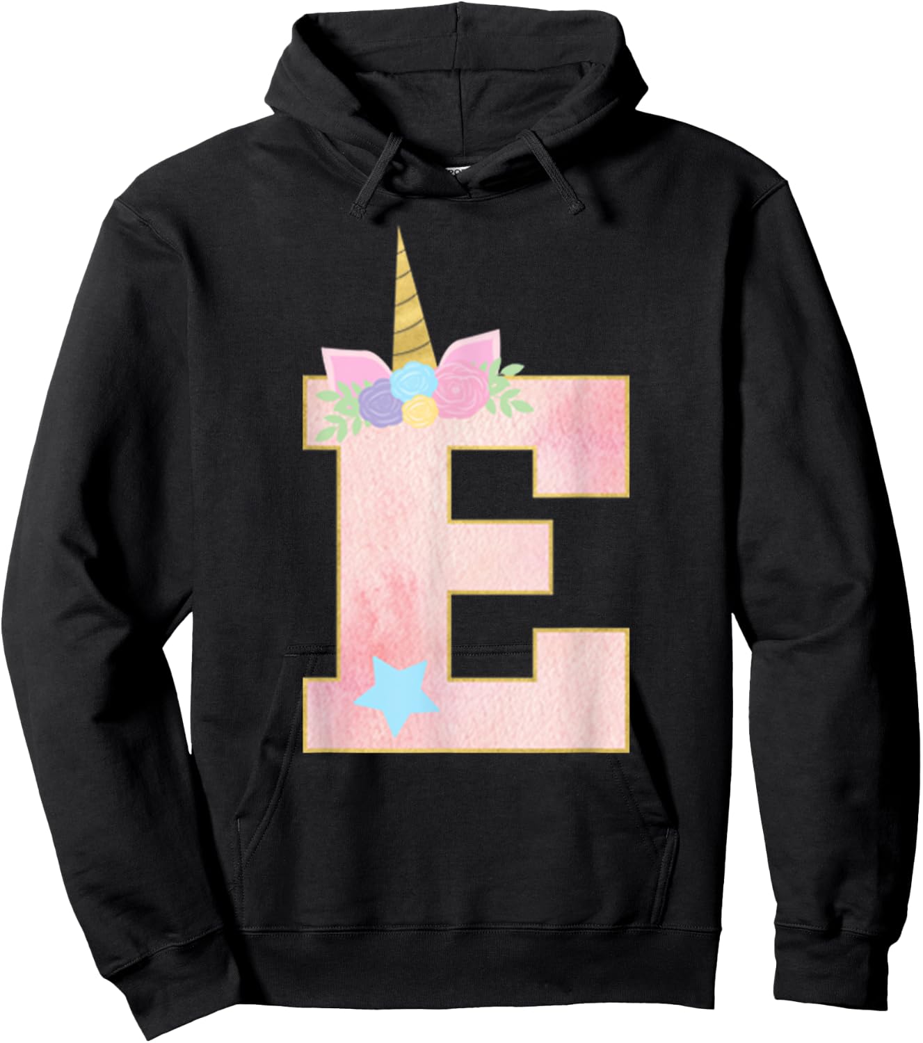 Initial Letter E Unicorn Monogram for Girls Unicorn Birthday Hoodie - Hoodie | Black