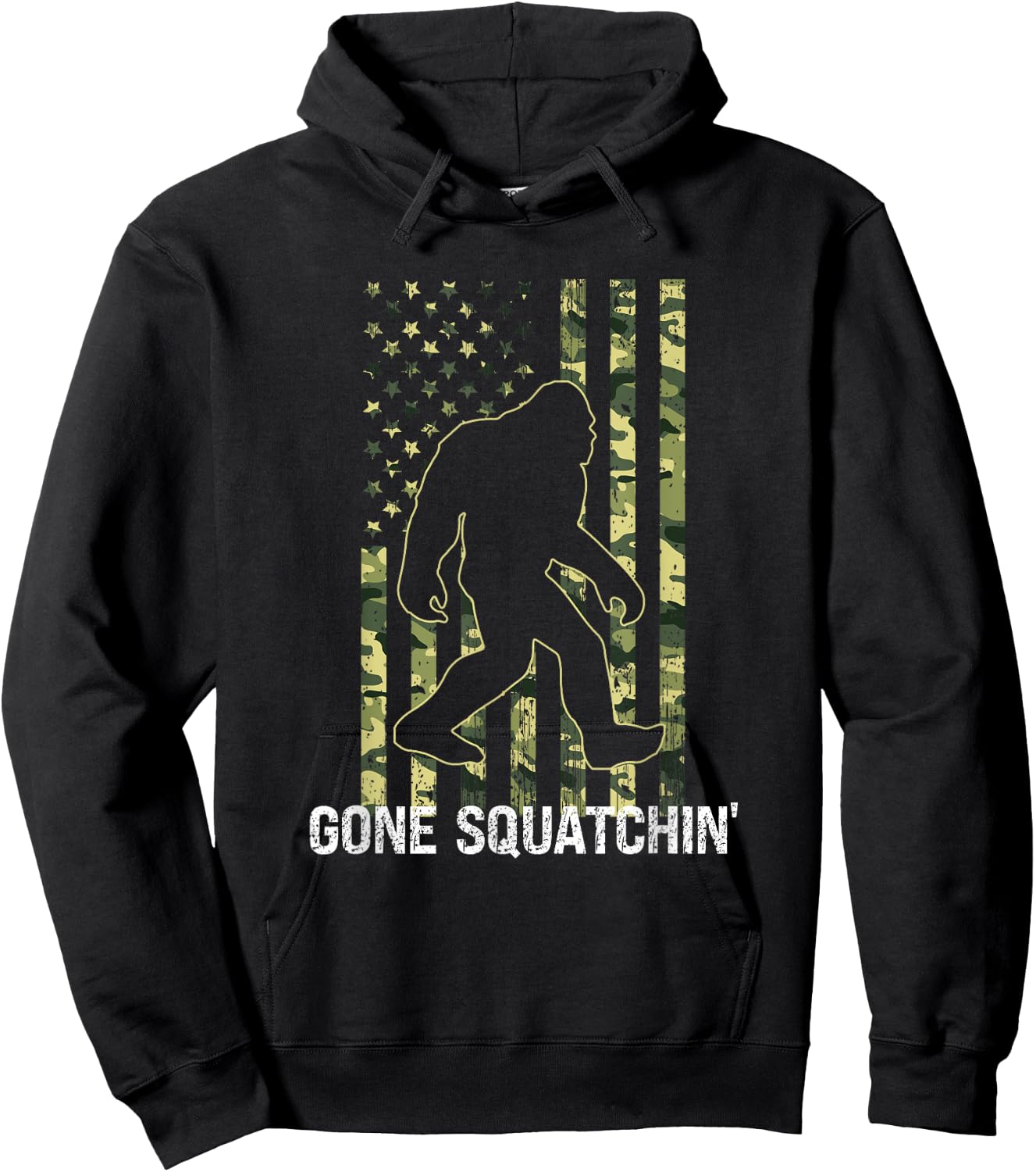 Gone Squatchin' Funny Bigfoot American Flag Camo Sasquatch Kids Men Hoodie - Hoodie | Black