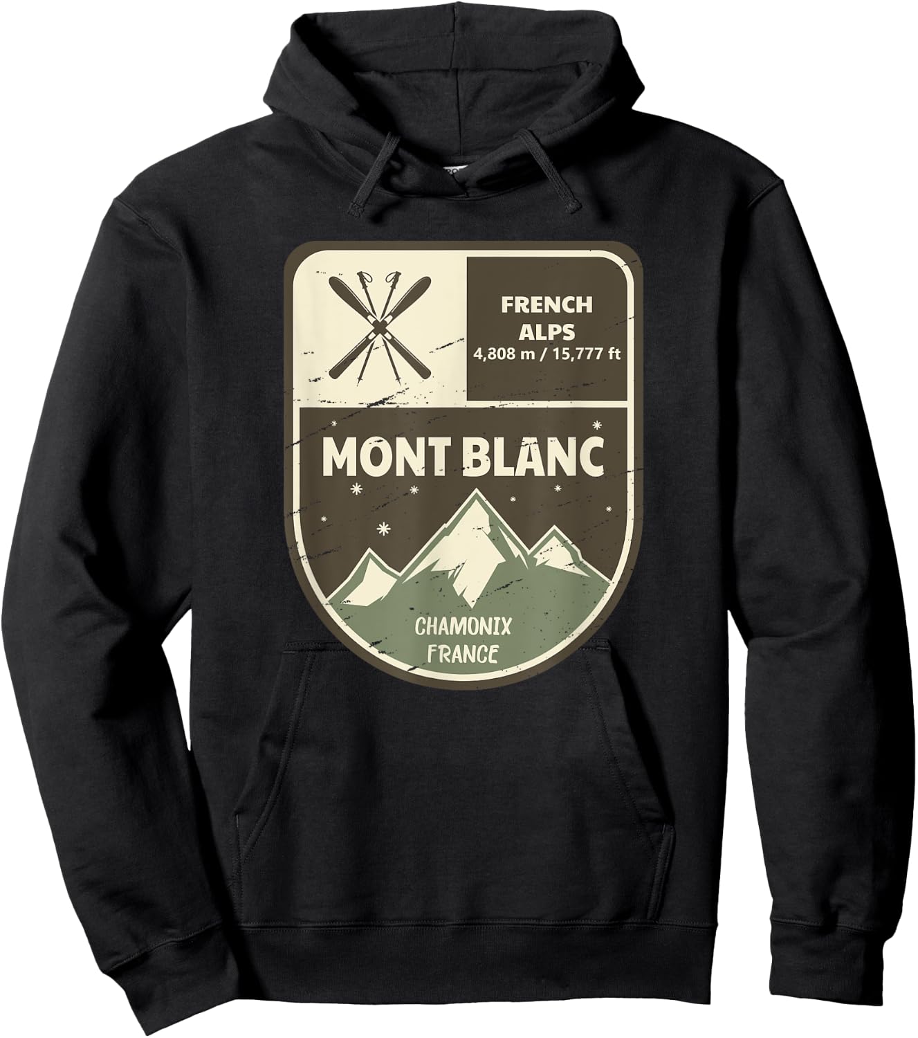 Mont Blanc French Alps Chamonix France Vintage Hoodie - Hoodie | Black