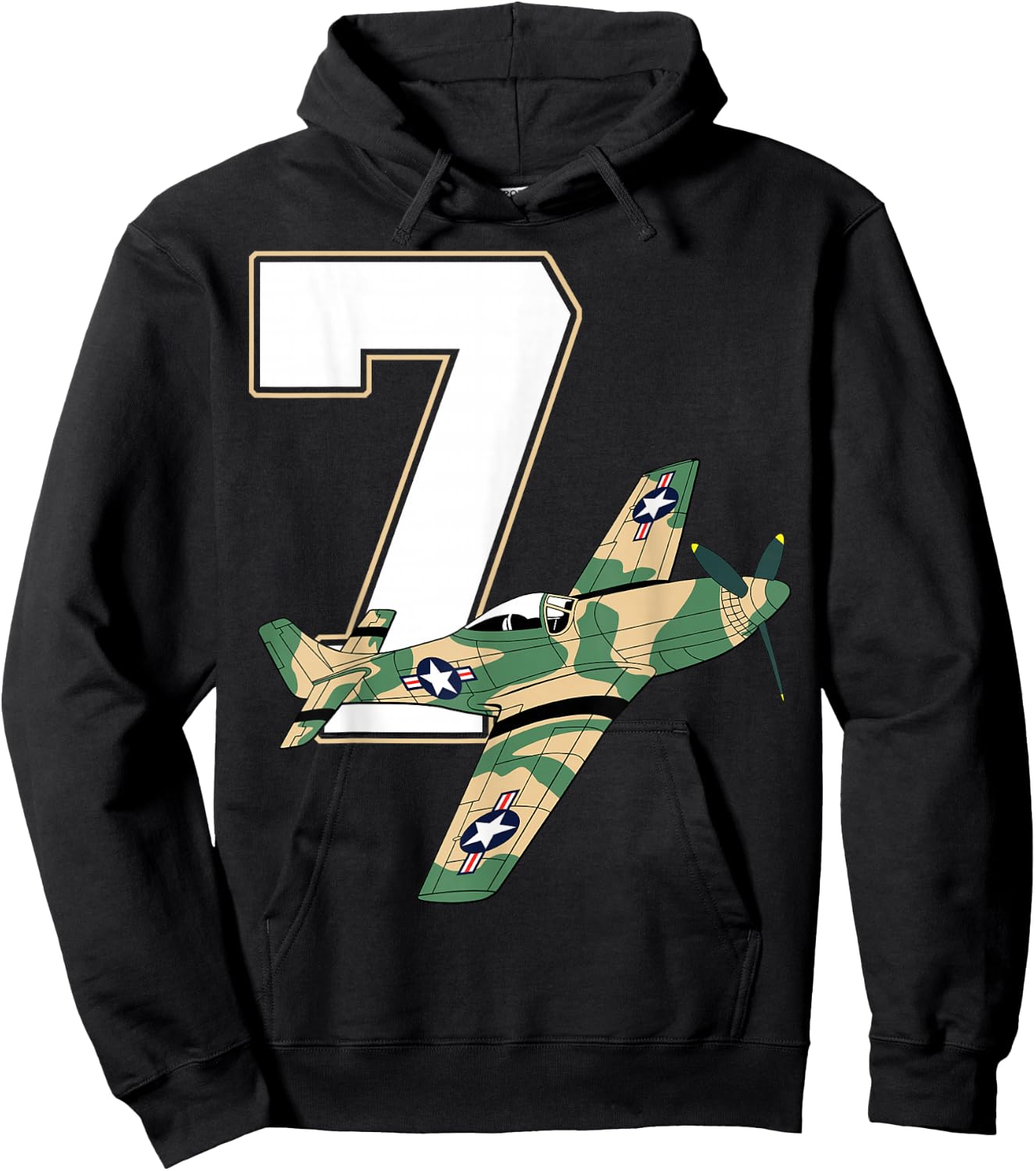 7th Birthday Military Plane Aircraft Fighter 7 Years Old Boy Hoodie - Hoodie | Black