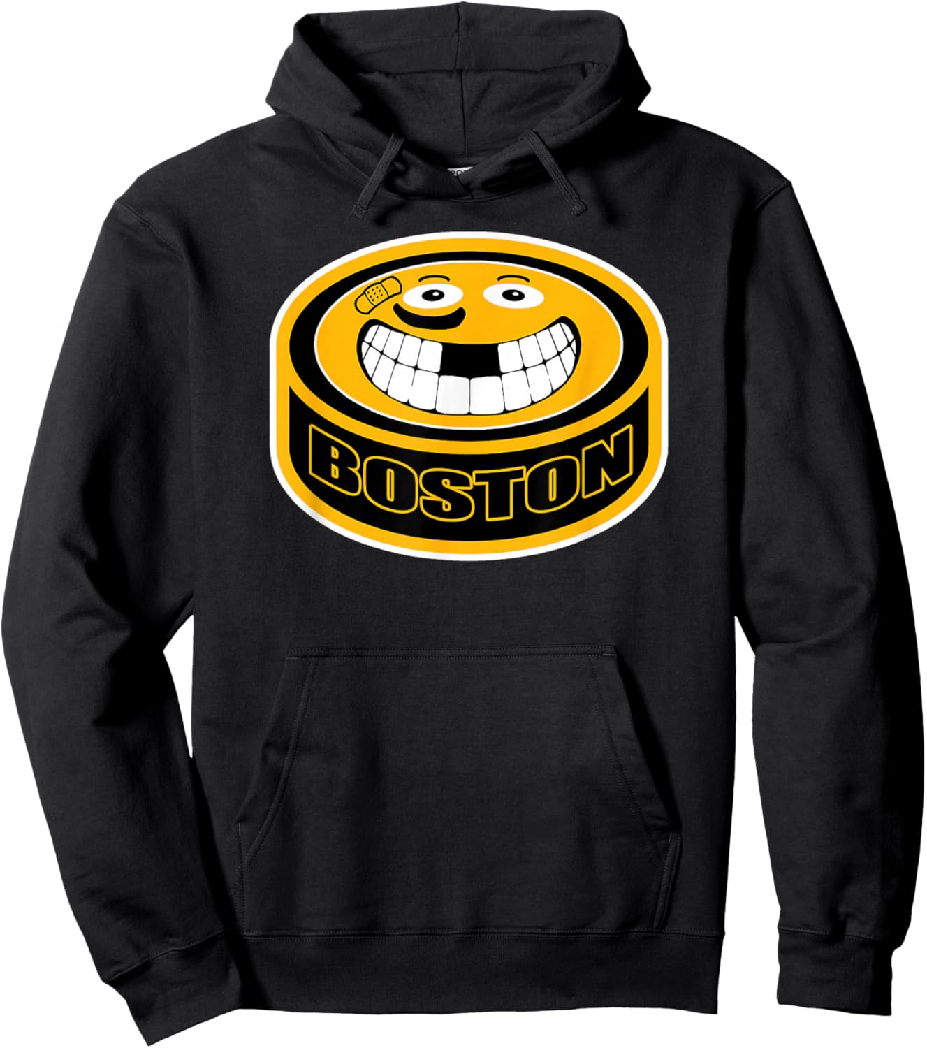 Hockey Boston Mass. Funny Kid Adult Puck Smile Face Gift Hoodie - Hoodie | Black