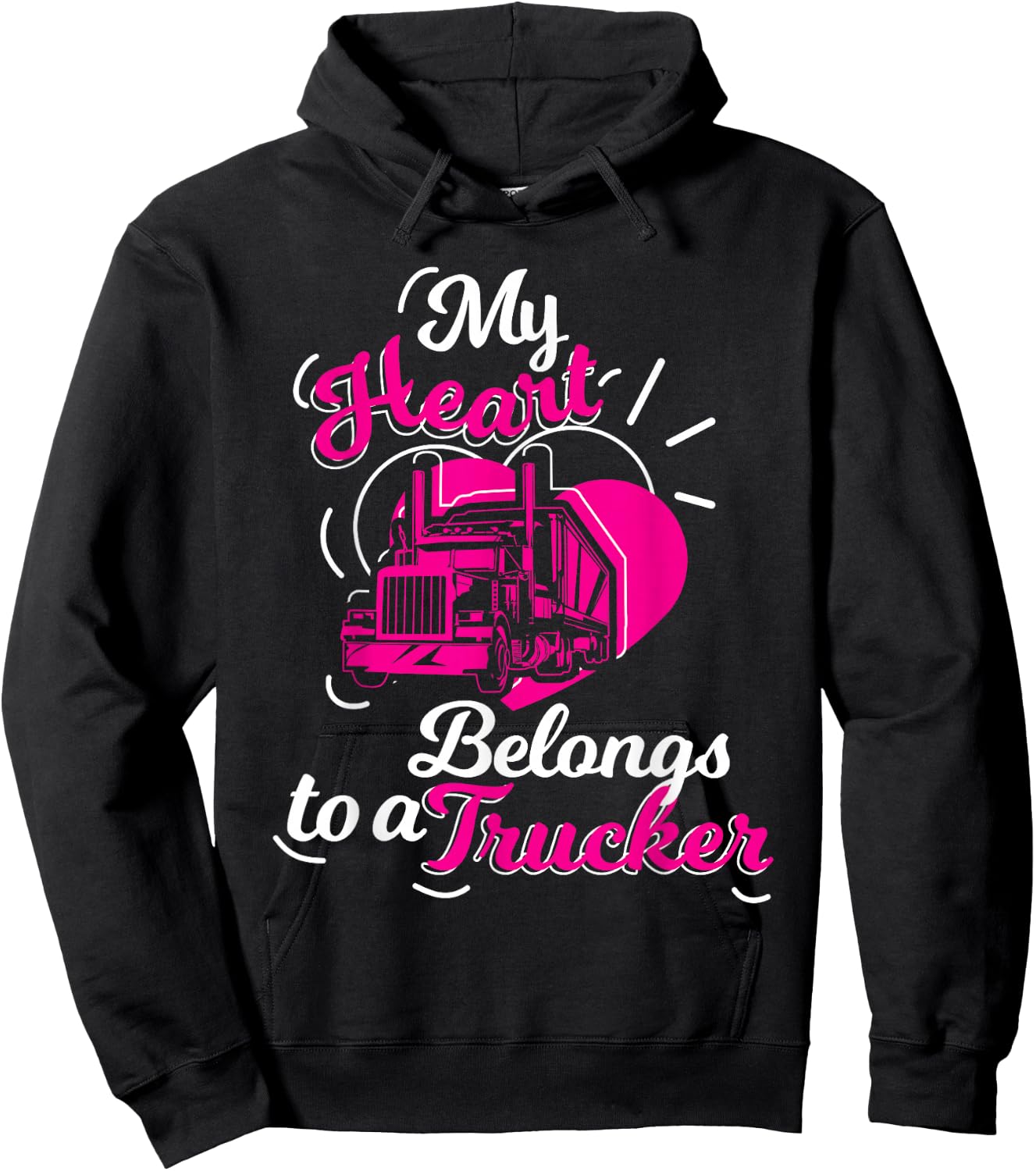 My Heart Belongs To A Trucker Truck Drivers Girl Gift Hoodie - Hoodie | Black