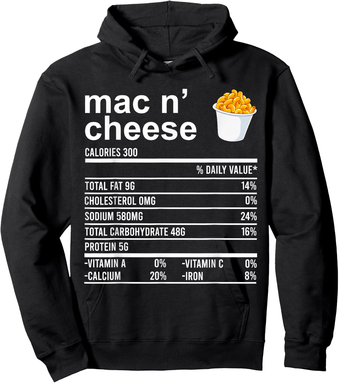 Funny Thanksgiving Food Apparel, Mac N'Cheese Nutrition Fact Hoodie - Hoodie | Black