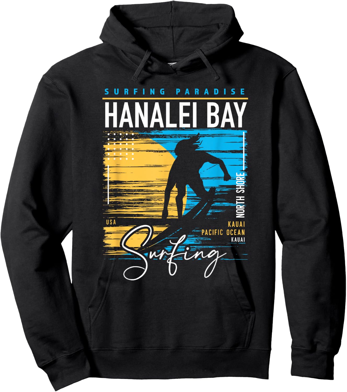 Retro Hanalei Bay Kauai North Shore Surfing Surf Hawaii Hoodie - Hoodie | Black