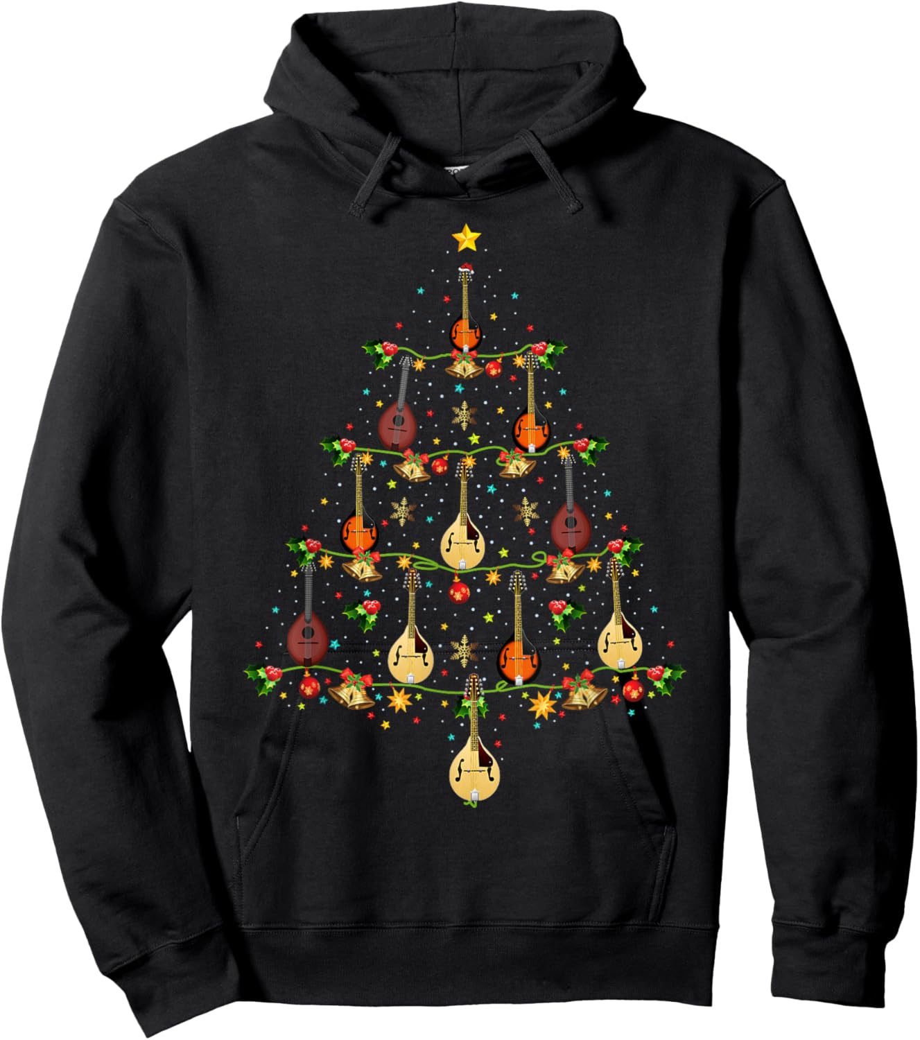 Mandolin Music Lover Xmas Gift Mandolin Christmas Tree Hoodie - Hoodie | Black