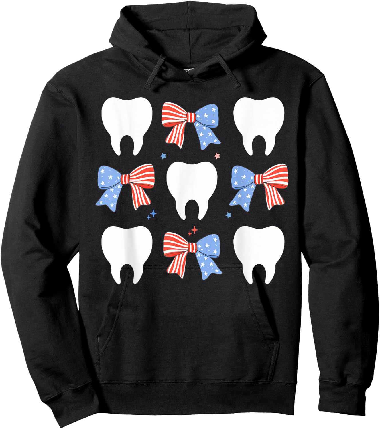 Coquette Bows Teeth Dentist Funny 4th Of July Patriotic Hoodie - Hoodie | Black