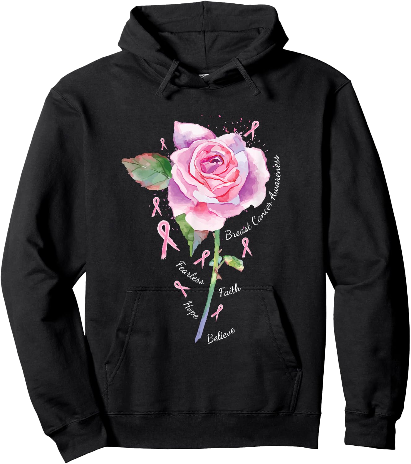 Breast Cancer Shirt Women Men Pink Ribbon Rose Hoodie - Hoodie | Black