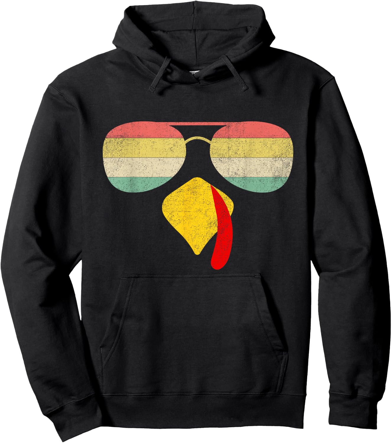 Vintage Turkey Face Thanksgiving With Sunglasses Boys Girls Hoodie - Hoodie | Black