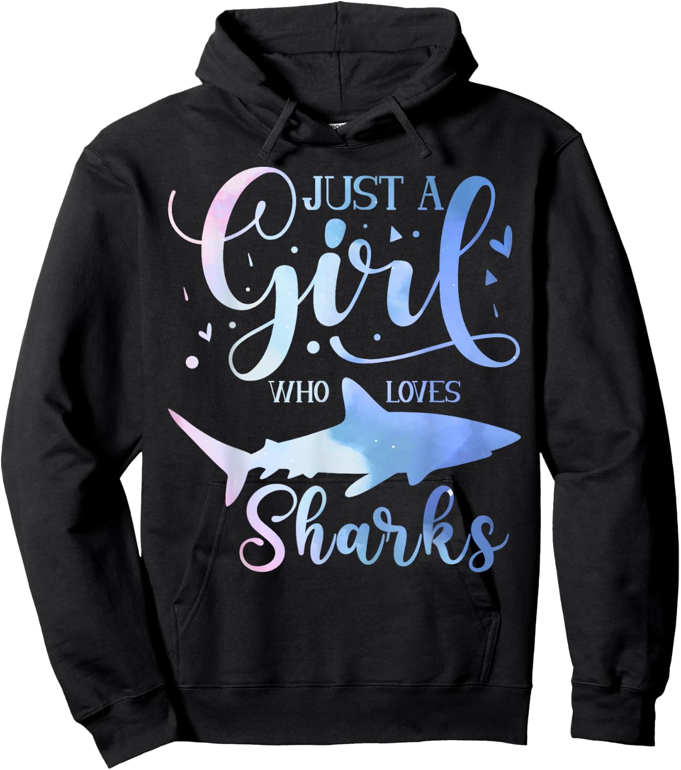 Just A Girl Who Loves Sharks Watercolor Cute Girls Kids Hoodie - Hoodie | Black