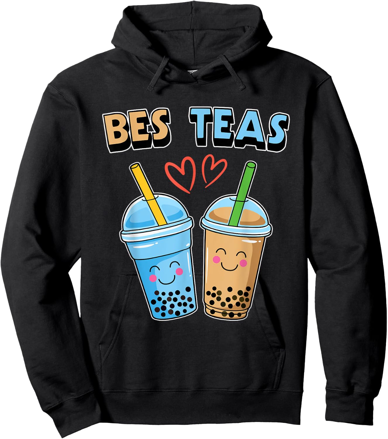 Boba Bubble Tea Bes Teas Kawaii Cute Bestie Blue and Brown Hoodie - Hoodie | Black