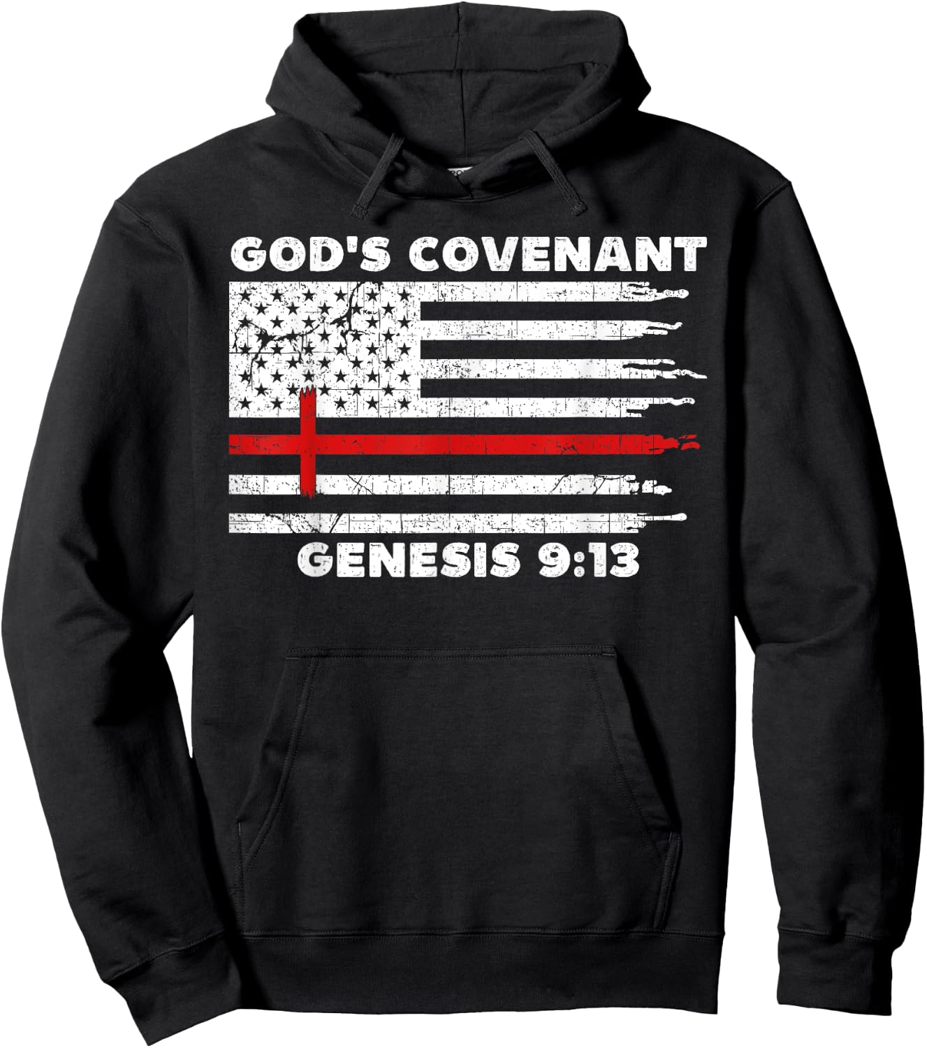 Gods Covenant Rainbow Genesis 9 13 Jesus Cross Bible Quote Hoodie - Hoodie | Black