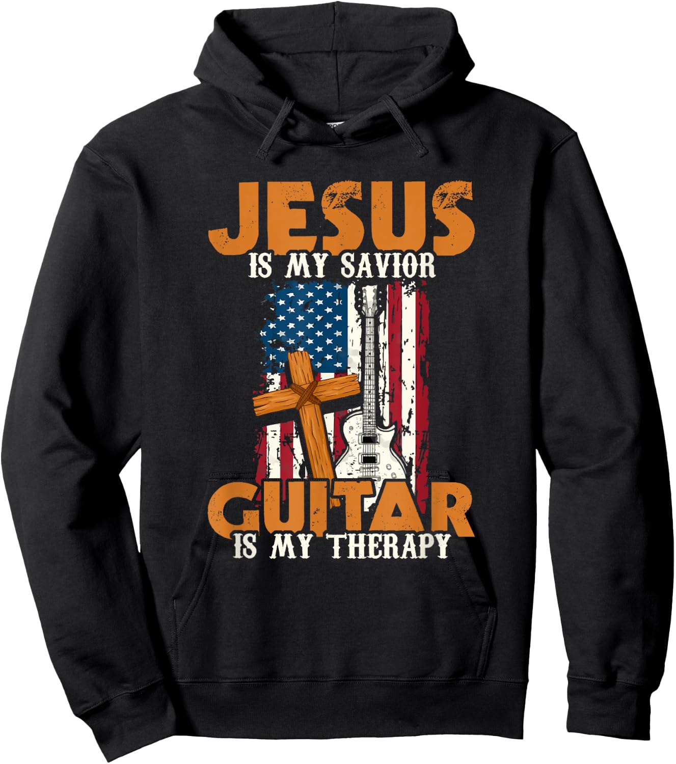 Jesus Is My Savior Guitar Is My Therapy Guitarist Hoodie - Hoodie | Black